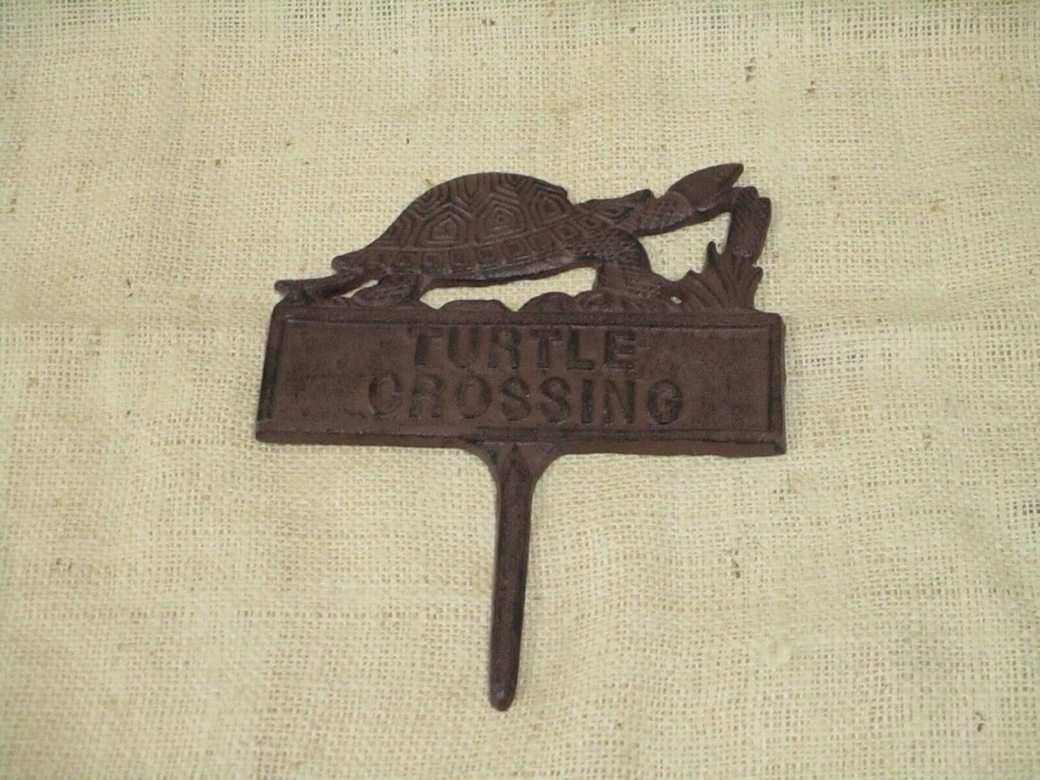 Cast Iron Turtle Crossing Sign Garden Stake Home Decor Pond Plaque Tortoise Lawn - drstore