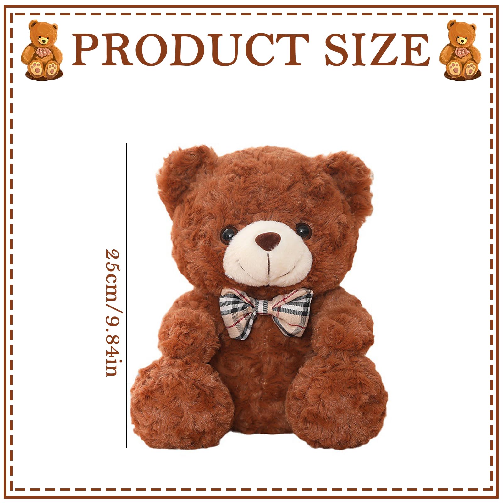 YcsRnn Teddy Bear, Small Brown Teddy Bear for Girlfriend and Kids 25cm Soft Plush Toy for Valentine's Day and Baby Shower - Image 2