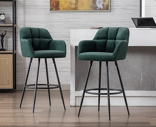CIMOTA Juego de 2 taburetes de bar modernos tapizados de altura para isla de cocina, taburetes de cuero con altura de mostrador, sillas de isla con