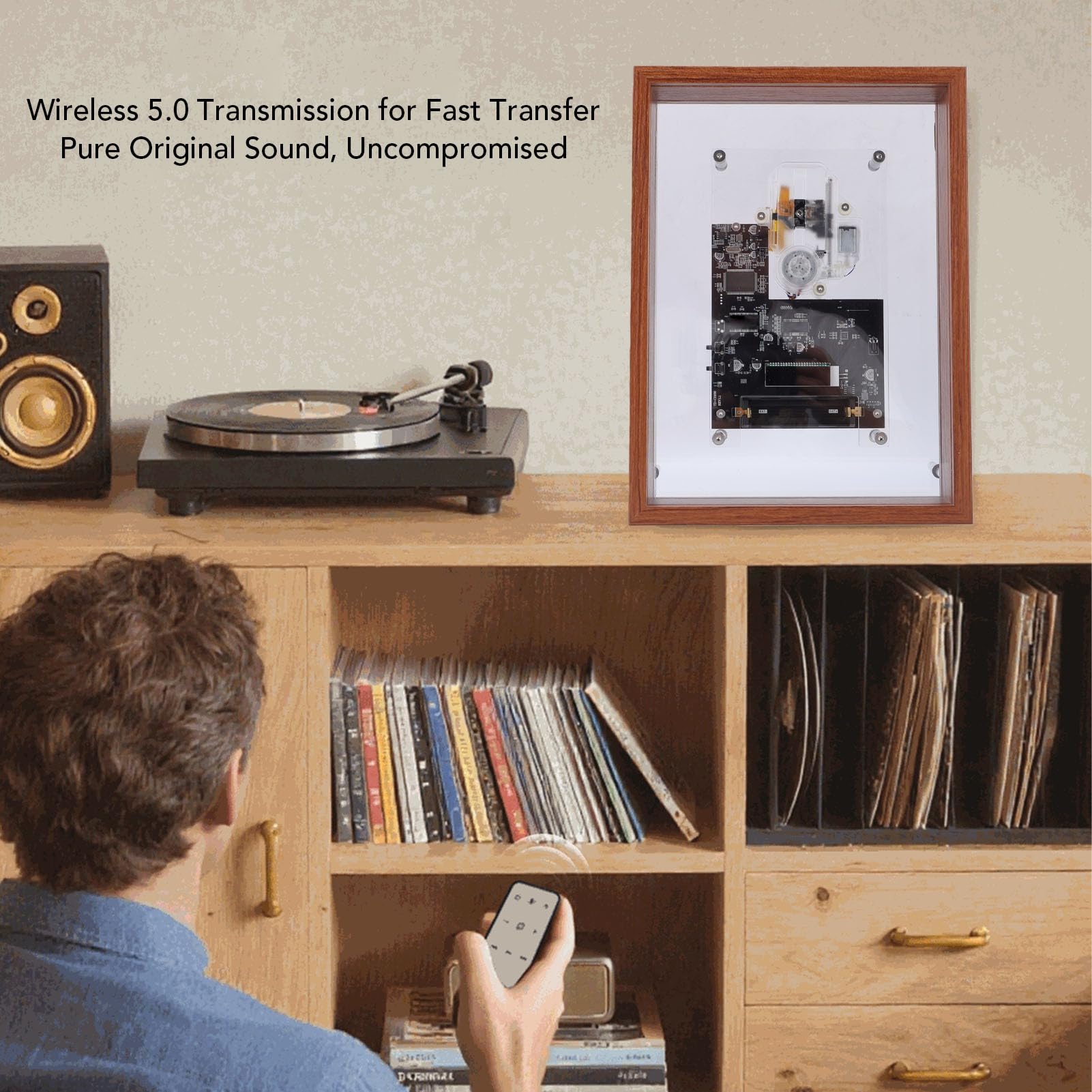 ciciglow Lecteur CD de Cadre Photo de Musique Rétro, Lecteur de Musique Décoratif Bluetooth avec Son HiFi, Plate-Forme Audio Murale de Bureau avec Batterie Amovible pour Dortoir à