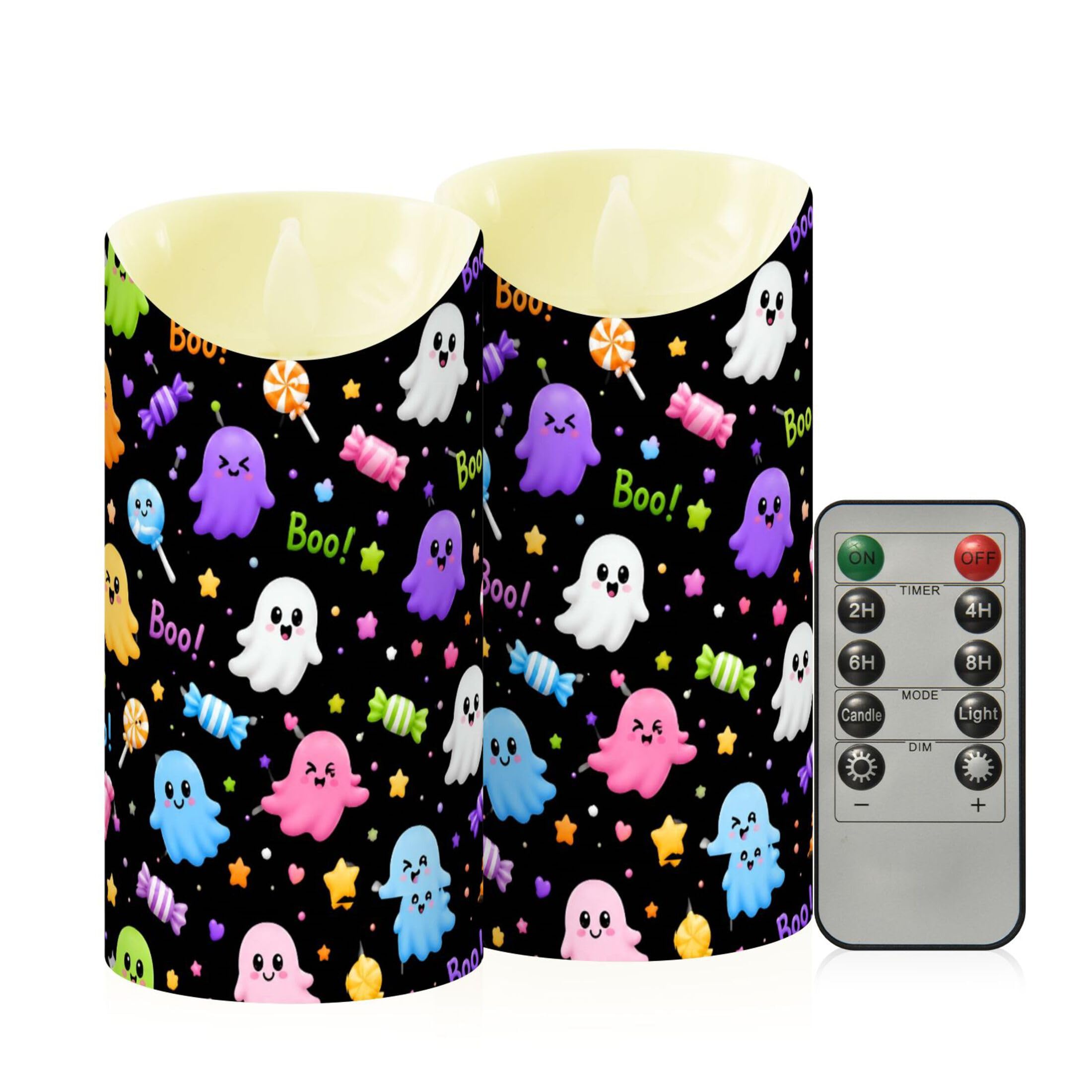 Fuauuyl Ghosts LED Flameless Candles Flickering Plastic Pillar Candles Battery Operated Votive Candle with Remote Control and Timer, Home Decoration 2 Pack