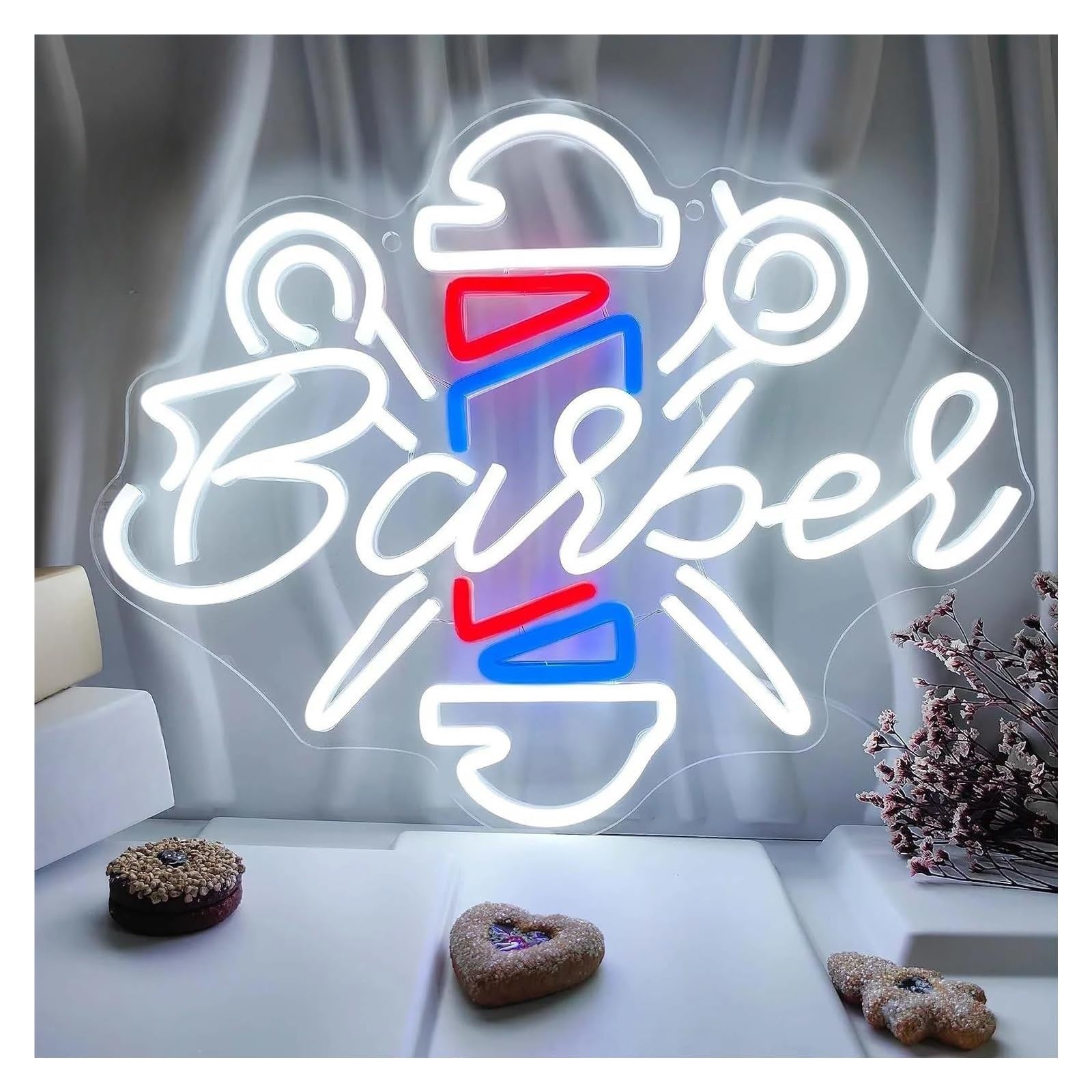 Shouxi One Color Sign Lamp Barber Neon Sign For Barber Shop Hair Salon Studio Commercial Lighting Hairdresser Store Sign Illuminated Wall Decor 40.7Cmx33.2cm
