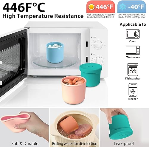 Miniatura 4 de Paquete de 4 recipientes de silicona de almacenamiento de alimentos de 8.5 onzas con tapas, 1 taza de recipientes reutilizables para refrigerios y