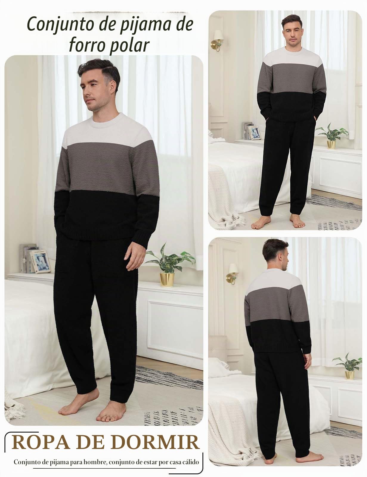 UMIPUBO Pijama Hombre Invierno Polar Suave Pijamas de Coralina con Manga Larga y Pantalón Largo Divertido Forro 2 Piezas Conjunto de Pijama Cómodo y Calentito