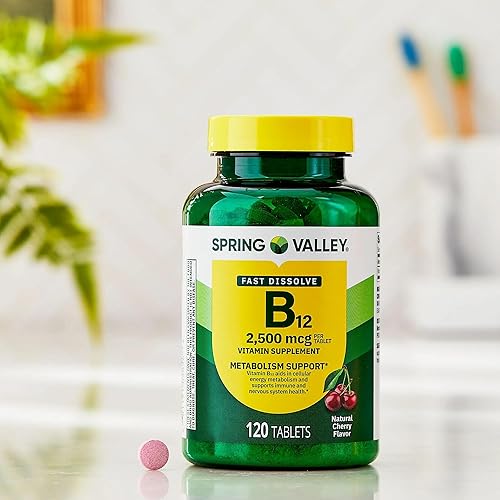 Miniatura 6 de Spring Valley - Tabletas de vitamina B12 de disolución rápida, suplemento dietético, 2,500 Mcg, cereza, 120 unidades y contenedor de píldoras