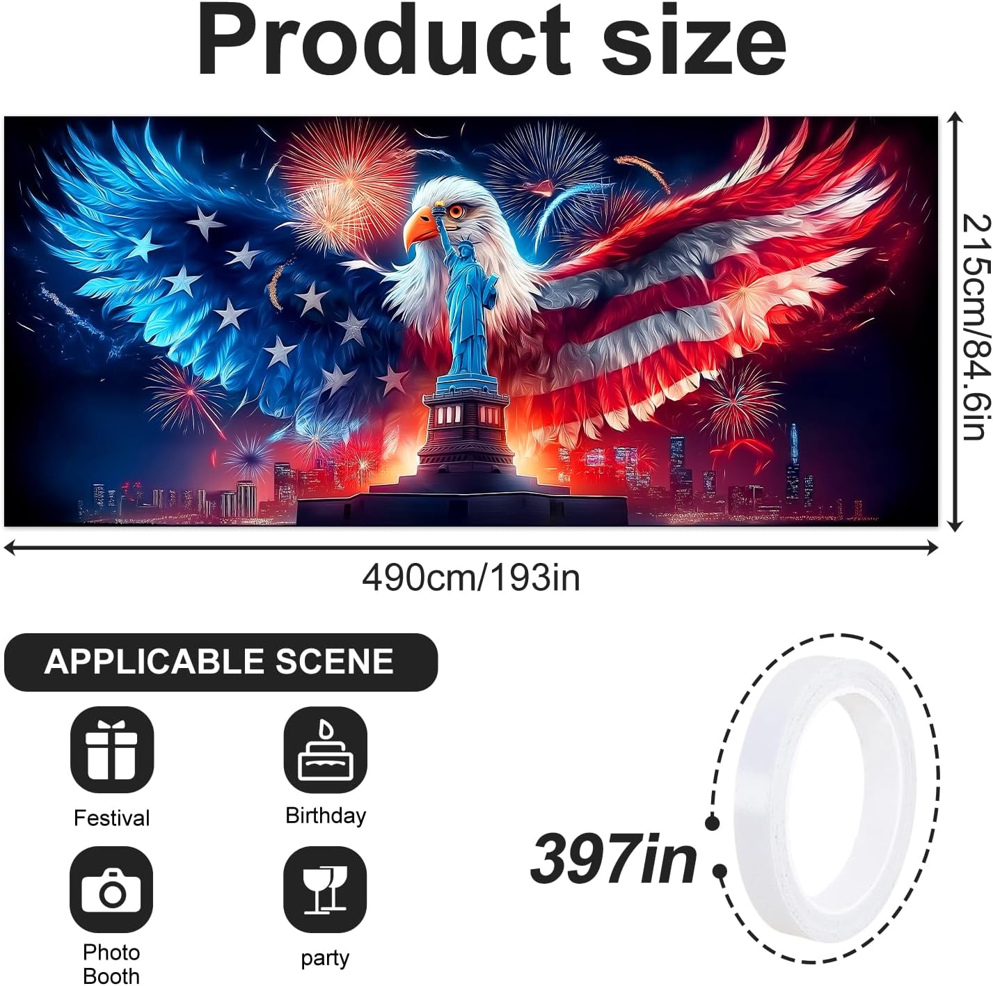 ANNA QUEEN 7x16 FT Bald Eagle American Flag Garage Door Banner,Large Patriotic Garage Door Cover with Statue of Liberty,USA Flag Outdoor Backdrop for Double Garage,Independence Day Memorial Day Veterans Day 4th of July Decor