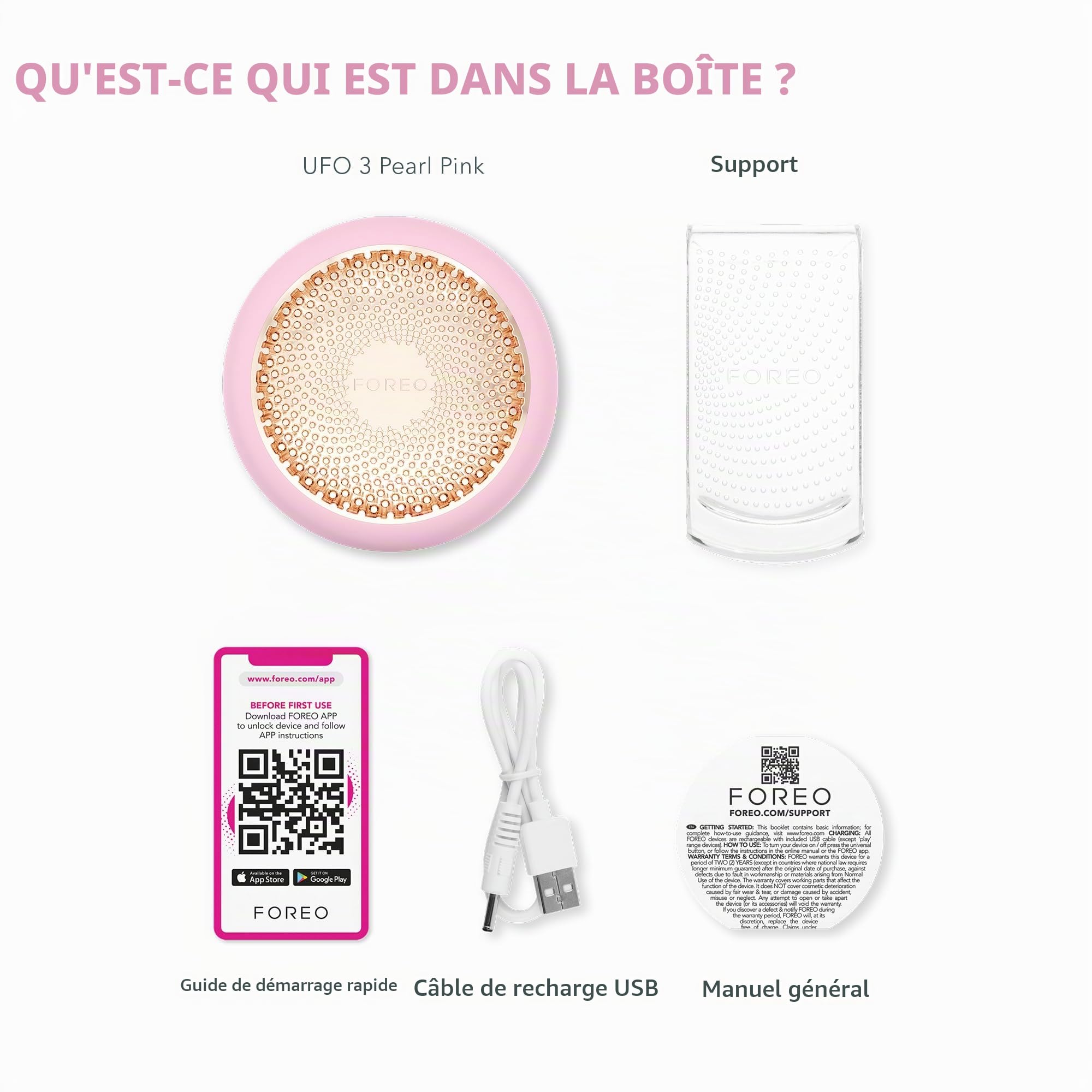 UFO 3 masque hydratant visage profond - Spa visage 5 en 1 - Luminothérapie lumière rouge, thermothérapie, cryothérapie, massage visage T-Sonic, anti-âge - Masque visage infuseur de soins - Pearl Pink