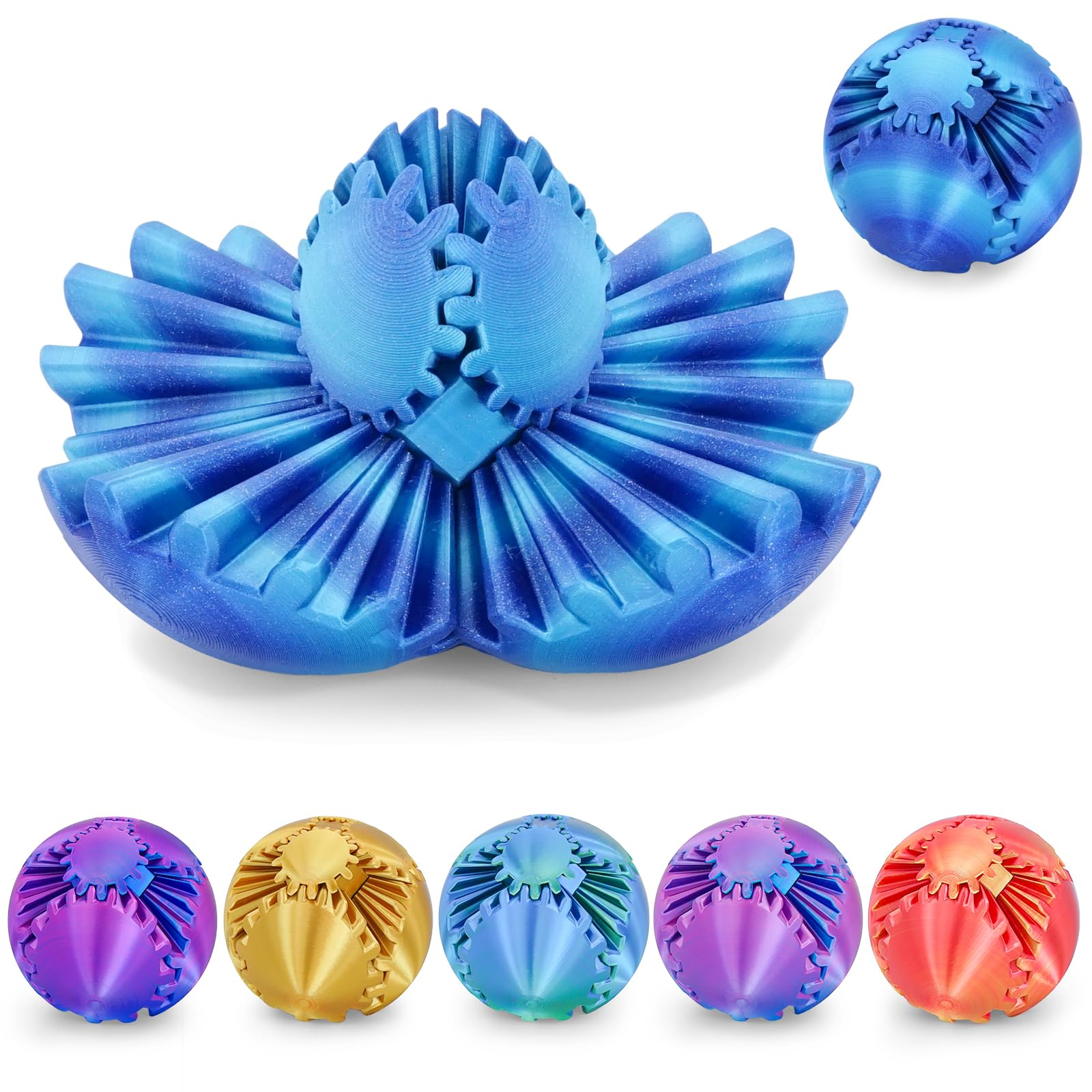 Gear Ball 3D Printed Cube Fidget Toy,Gear Sphere Fidget Toys,Sensory Toys for Stress and Anxiety Relief, Desk Toy Fidget Spinners,Stocking Stuffers for Adults &amp; Kids Gift (Aurora Blue, 3.1 Inch)
