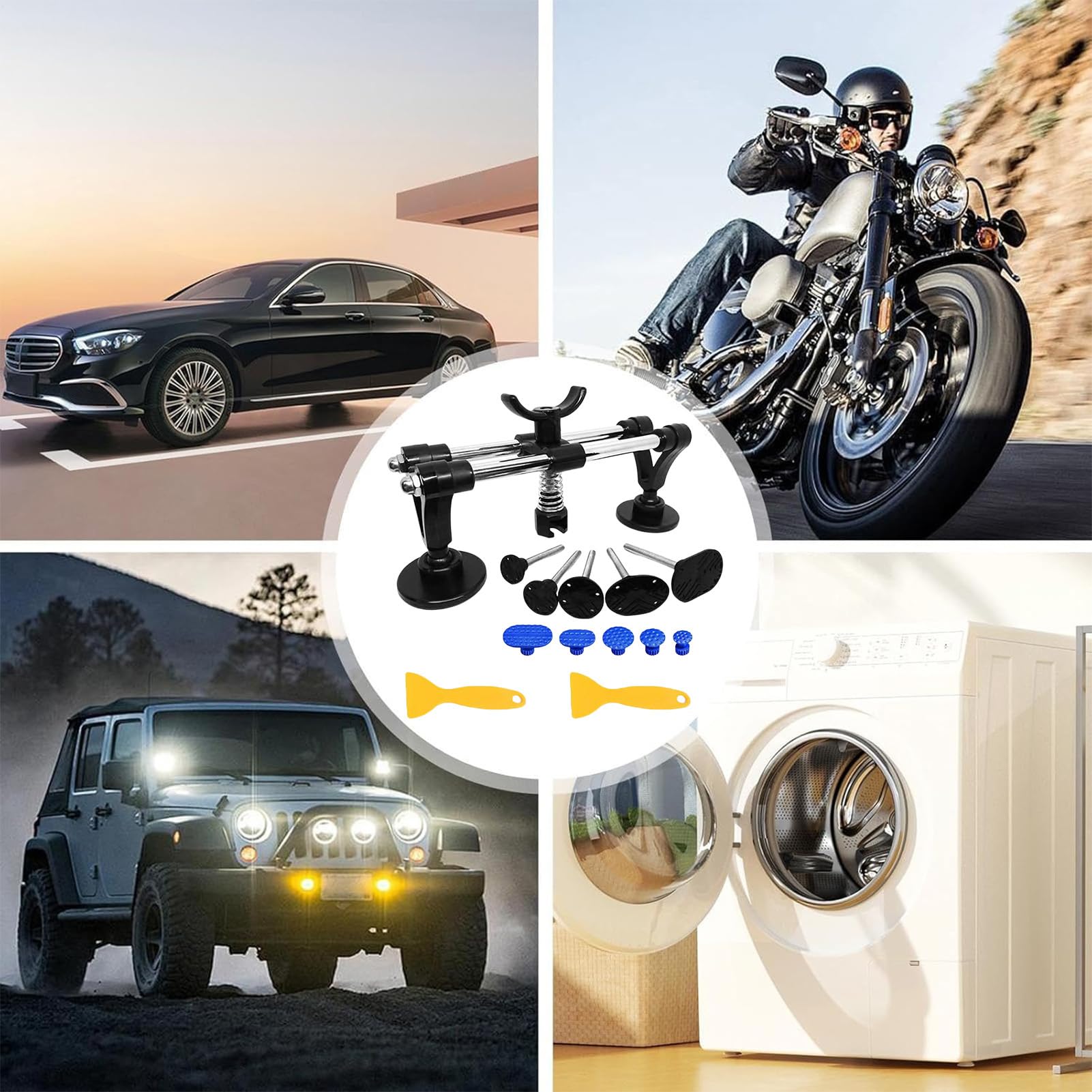 Kit per la rimozione di ammaccature, kit estrattore per ammaccature per carrozzeria - Kit estrattore per ponte - Estrattore di ammaccature in acciaio con doppio polo, Estrattore di ammaccature multifu