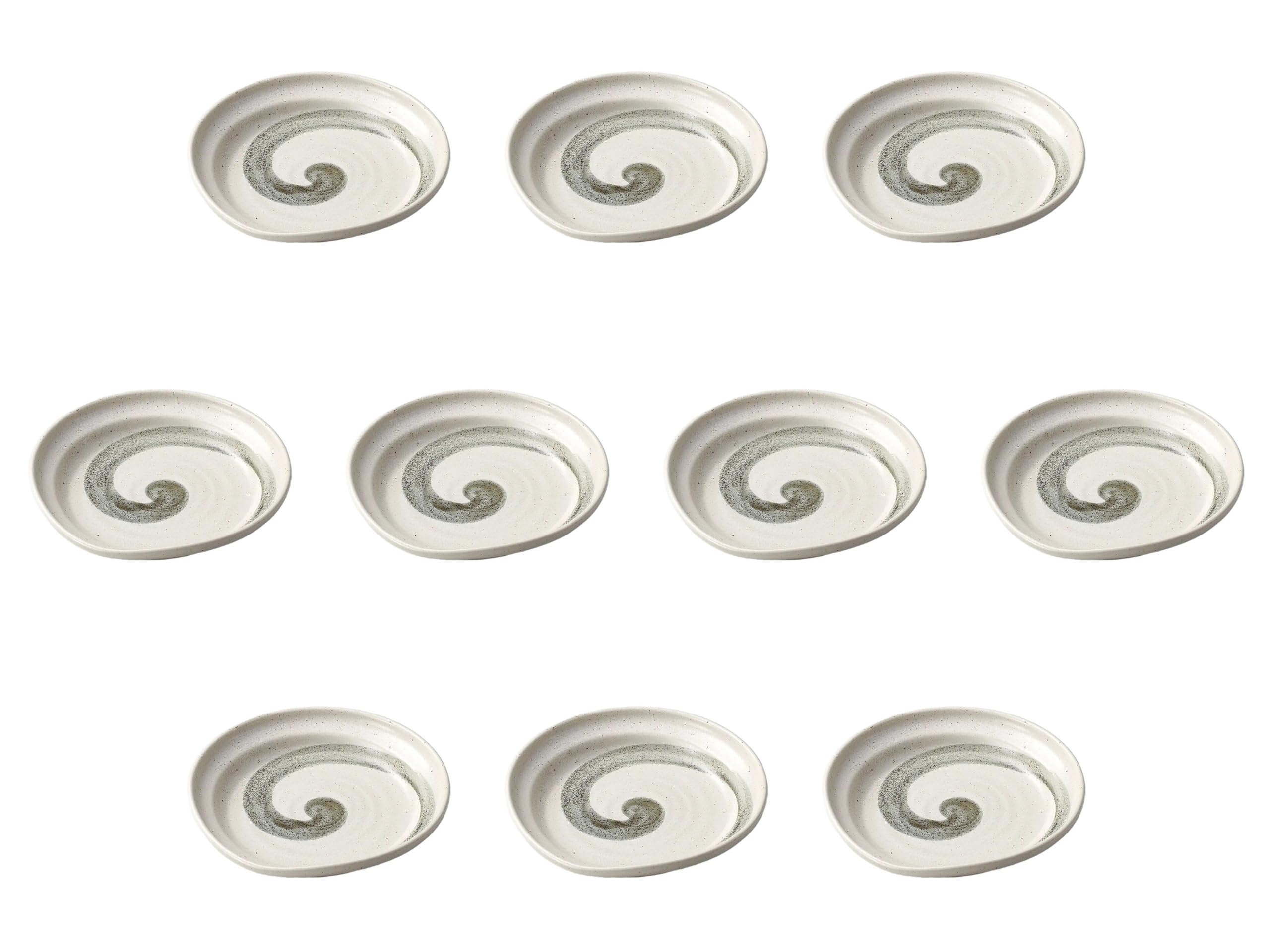 Set of 10, Black Swirl Twist 4.0 Plates, 5.4 x 5.3 x 1.0 inches (13.8 x 13.5 x 2.5 cm) | Small Plates Setomonohonpo