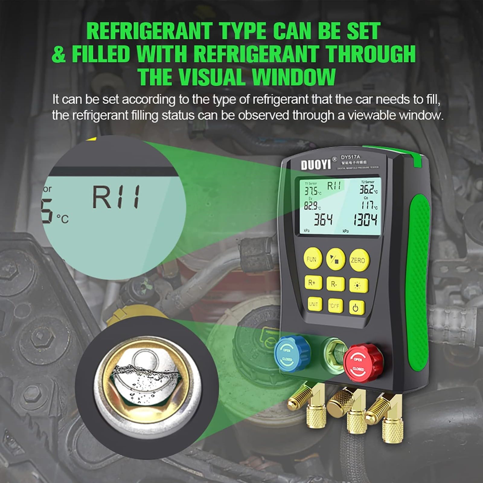 Manomètre numérique de réfrigérant Testeur de vide pour R134a R410A R32 avec écran LCD et sonde de température Appareil de diagnostic HVAC pour technique de climatisation (A)