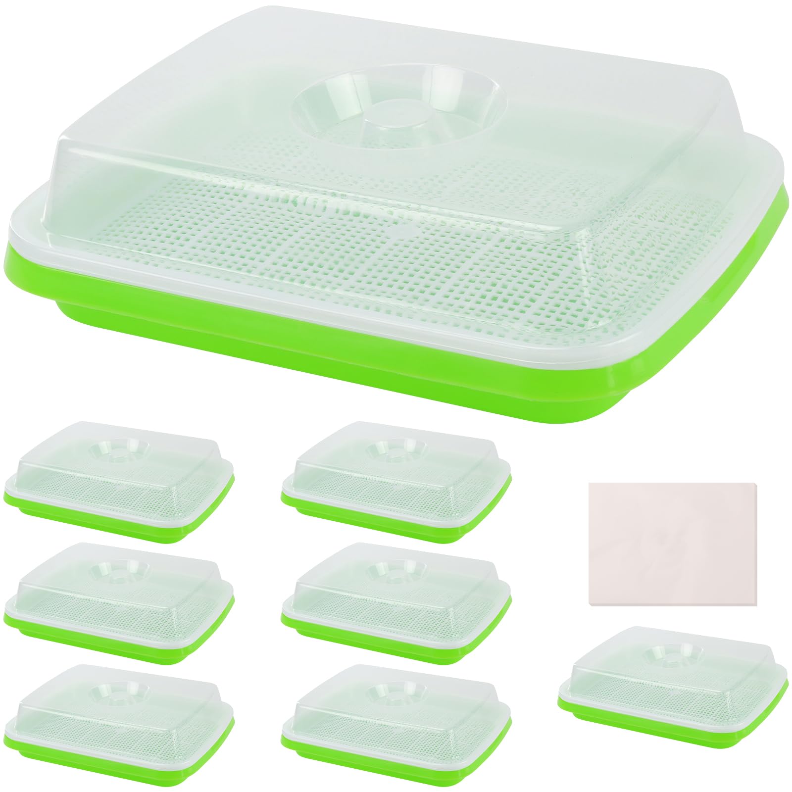 Pingeui Transparent 8 Pack Seed Sprouting Tray With Lid, 33Cm X 26Cm Microgreens Growing Trays With 40Pcs Germinating Papers, Seed Hydroponic Propagators For Growing Mung Beans Alfalfa Wheat Grass