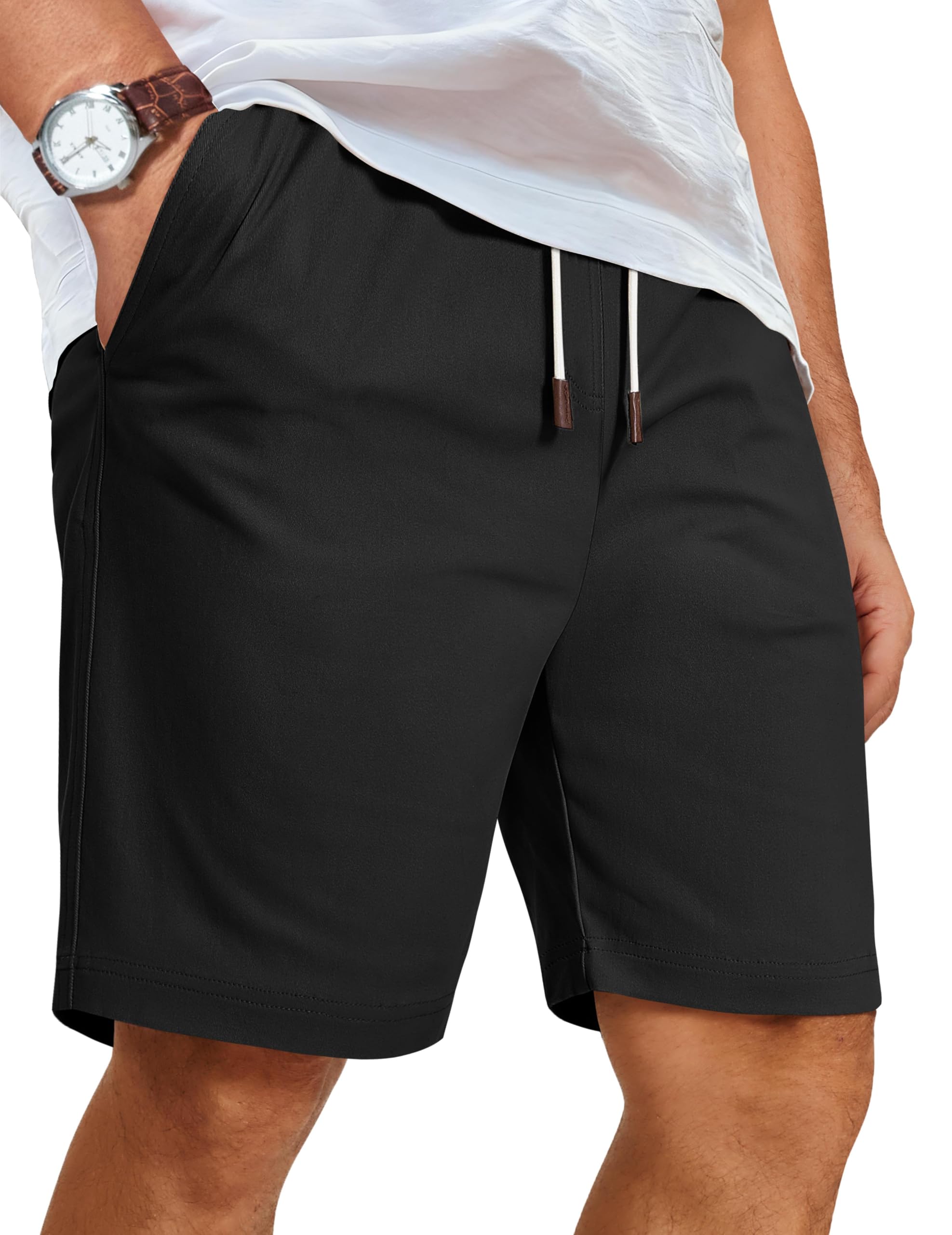 COOFANDY Mens Casual Shorts Cotton Elastic Waist Shorts Drawstring Summer Beach Shorts