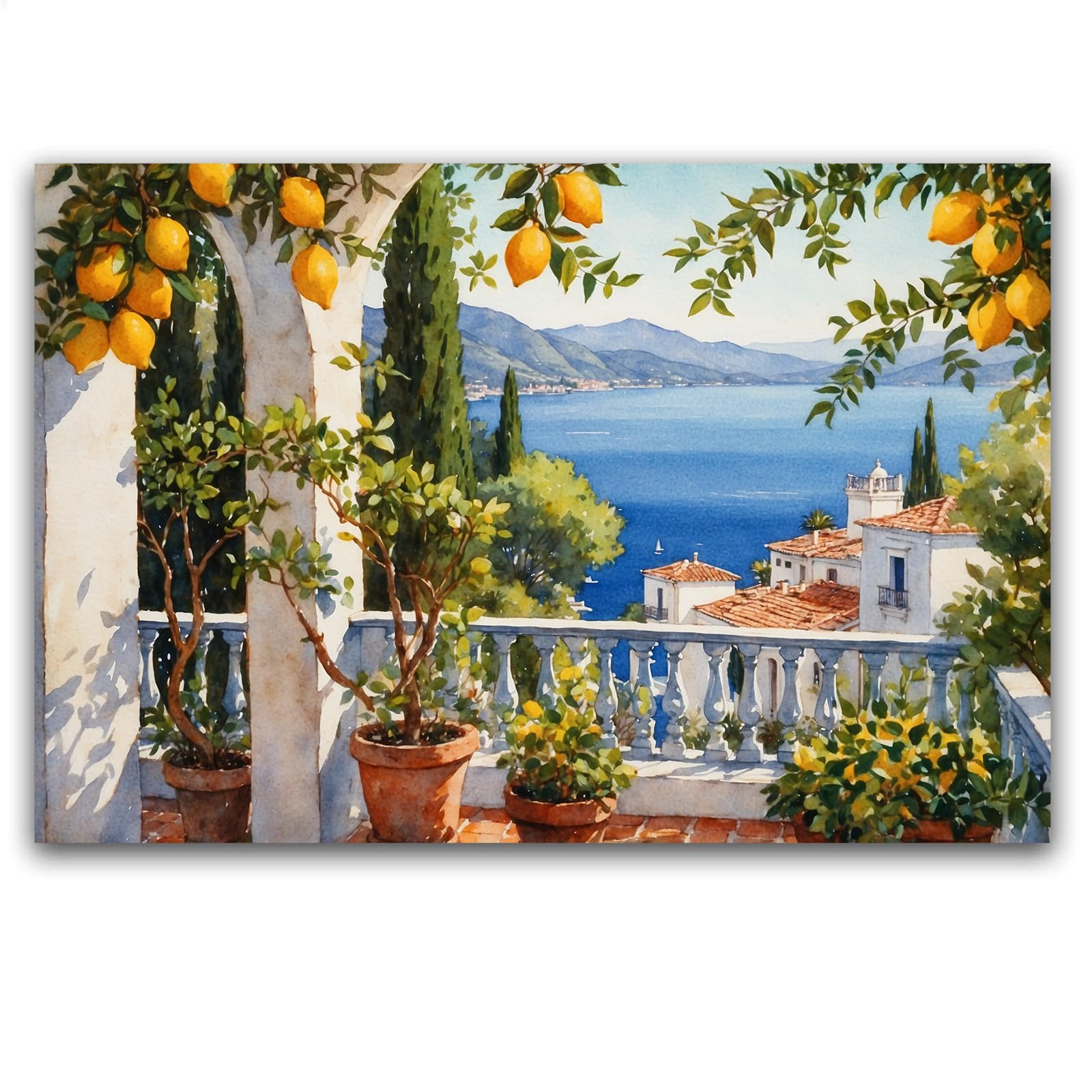Italy Amalfi Coast Posters & Prints: Lemon Tree Garden, Retro Travel Poster Canvas Wall Art for Home Decor 16x24in Unframed