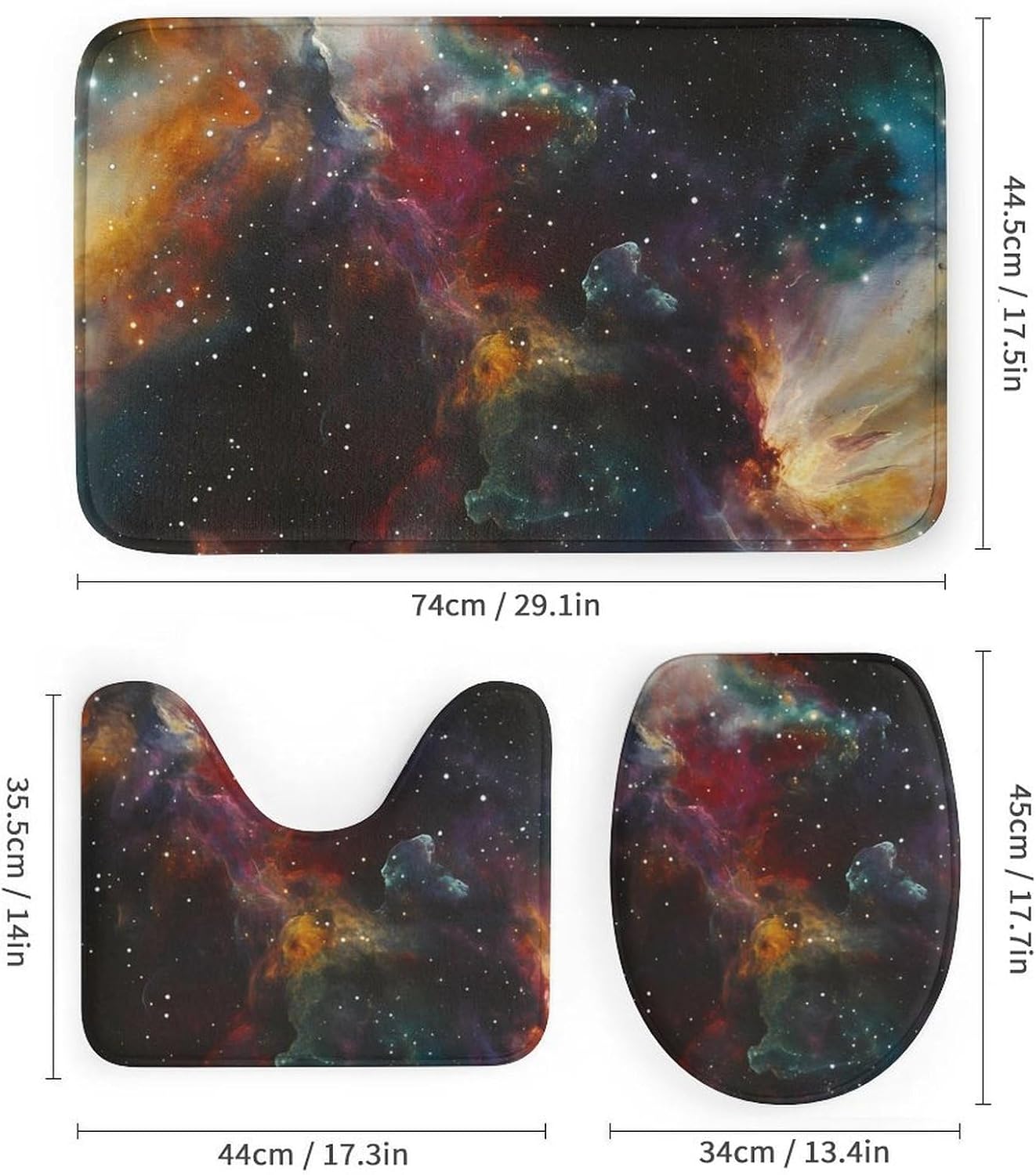 Fantasy Universes Starry Sky Galaxy Bathroom Sets with Shower Curtain and Rugs 4 Piece with U-Shaped Floor Mat Toilet Lid Cover