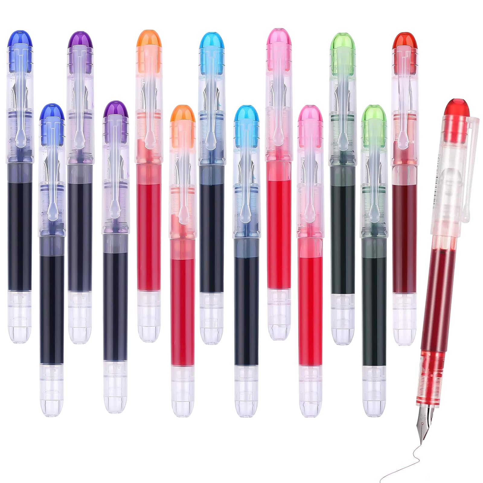 VEGCOO 14 Pcs Colorful Disposable Fountain Pens