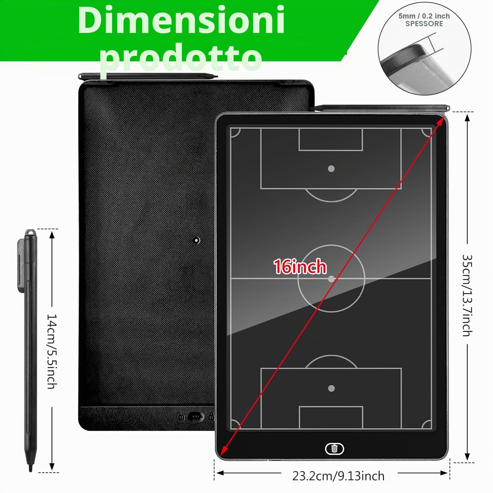 Lavagna LCD Electronic con penna tattica, 16" Erasable Drawing Board per istruzioni tattiche e strumenti di allenamento prima del gioco