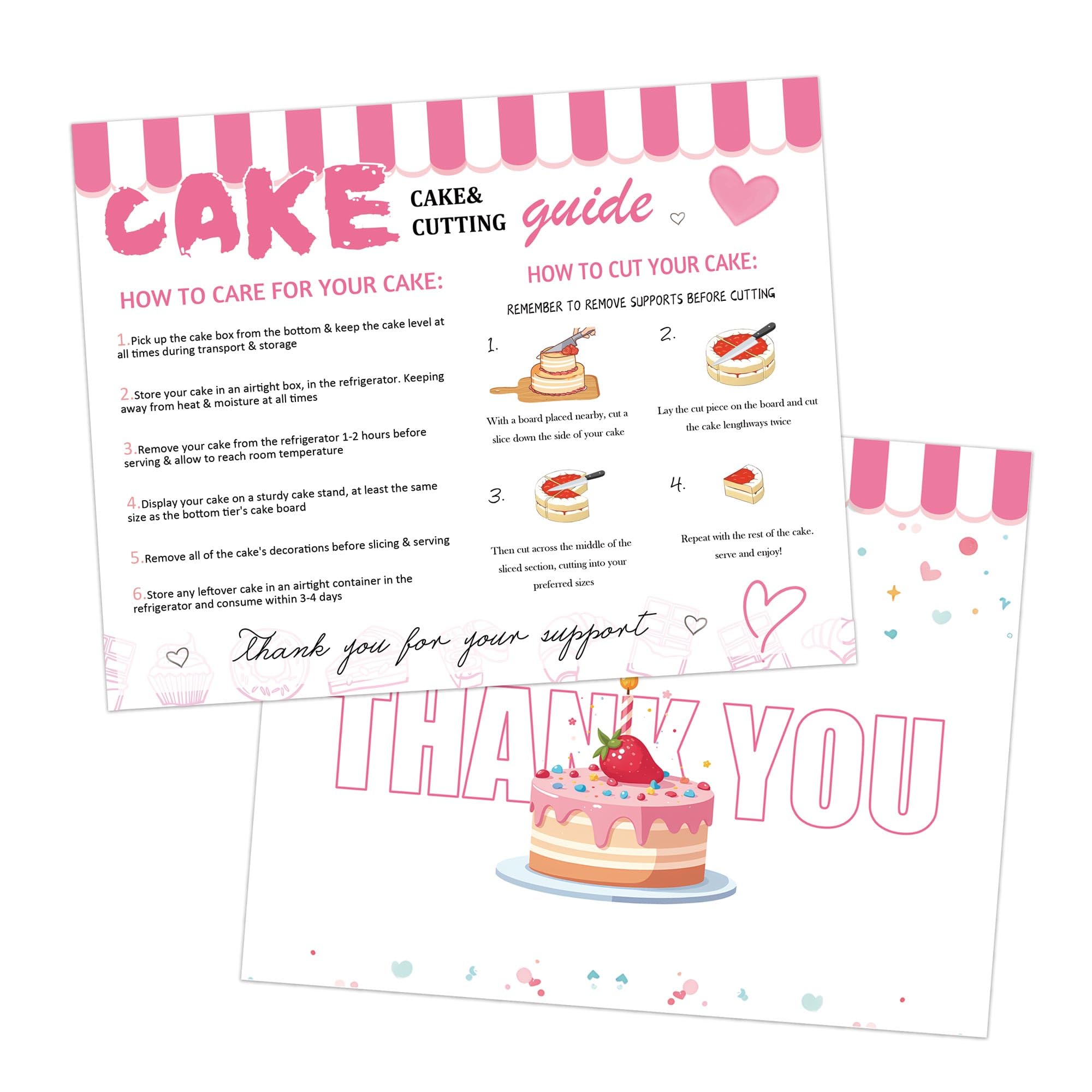 200 Pack Cake Care Instruction Card Package Insert Cards 4x5.5 Inch-Cutting Guide Care Instruction Cards How to Store Aftercare Card for Dessert Shop Bakery