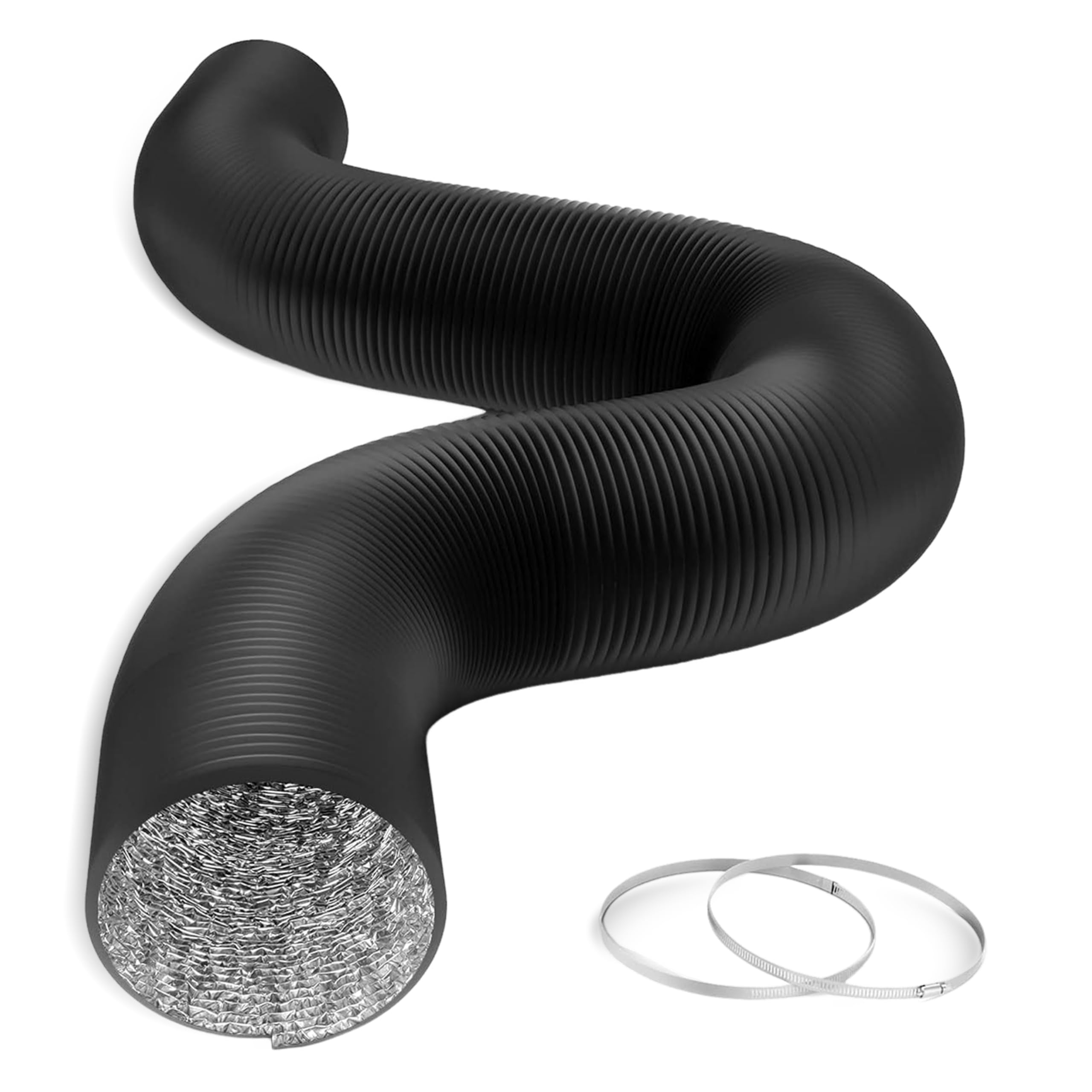 HealSmart 6" 25 Ft Aluminum Ducting Flexible, Heavy-Duty Four-Layer Protection with 2 Duct Clamps, Dryer Vent Hose for Heating Cooling Ventilation and Exhaust Fan
