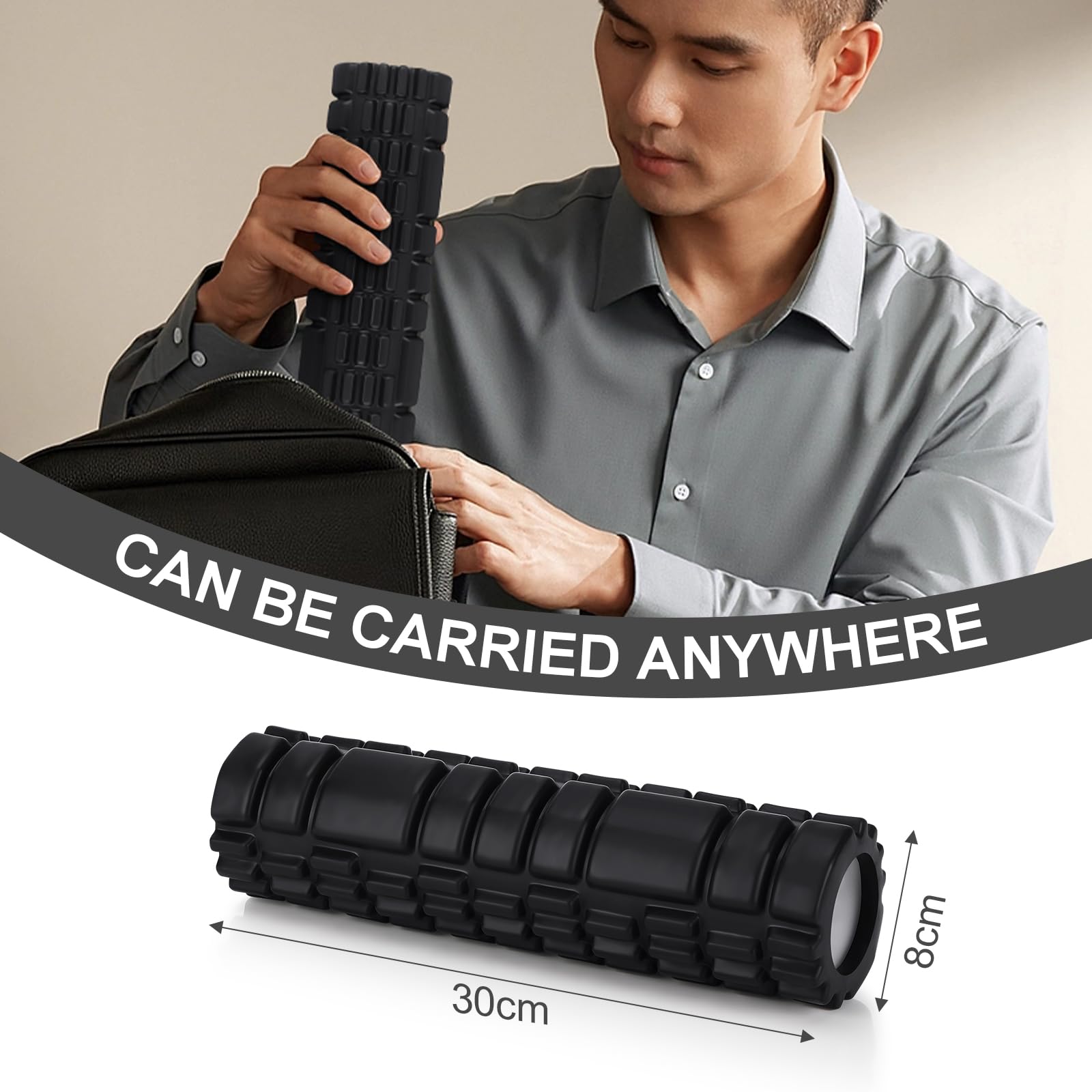 Gowkeey Foam Roller, Rullo Massaggio Muscolare per Alleviare le Tensioni Muscolari e il Sollievo Dalla Pressione Nella Schiena, sulla Colonna Vertebrale e sulle Gambe, Rivitalizza il Tuo Corpo 30×8cm