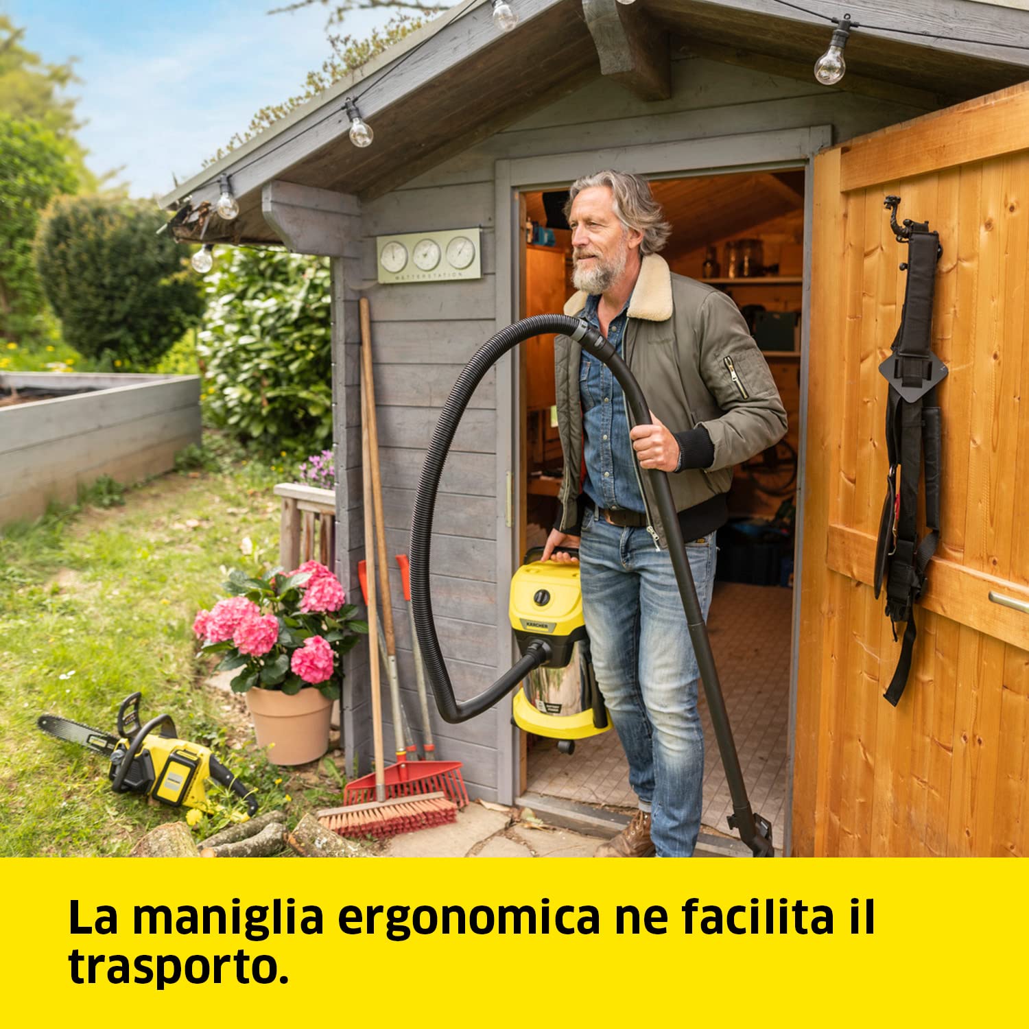 KÄRCHER aspiratore solidi liquidi a batteria WD 3-18 S V-17/20, filtro a cartuccia, tubo di aspirazione: 2 m, contenitore in acciaio inox: 17 l, utilizzabile con batteria 18V non inclusa