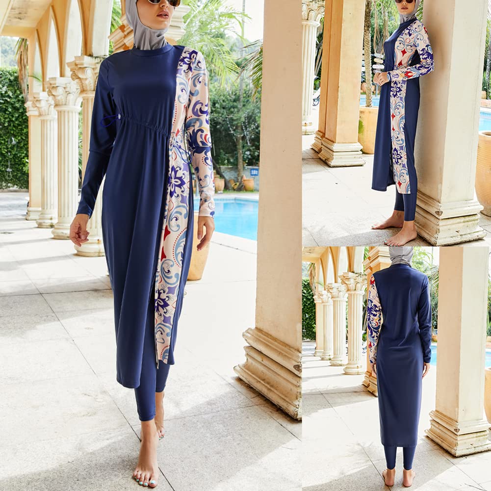 Odizli Damen Muslimische Bademode Islamisch Burkini Langarm Schwimmoberteile Built in Bra+Schwimmhose+Hijab 3tlg Full Cover Badeanzug