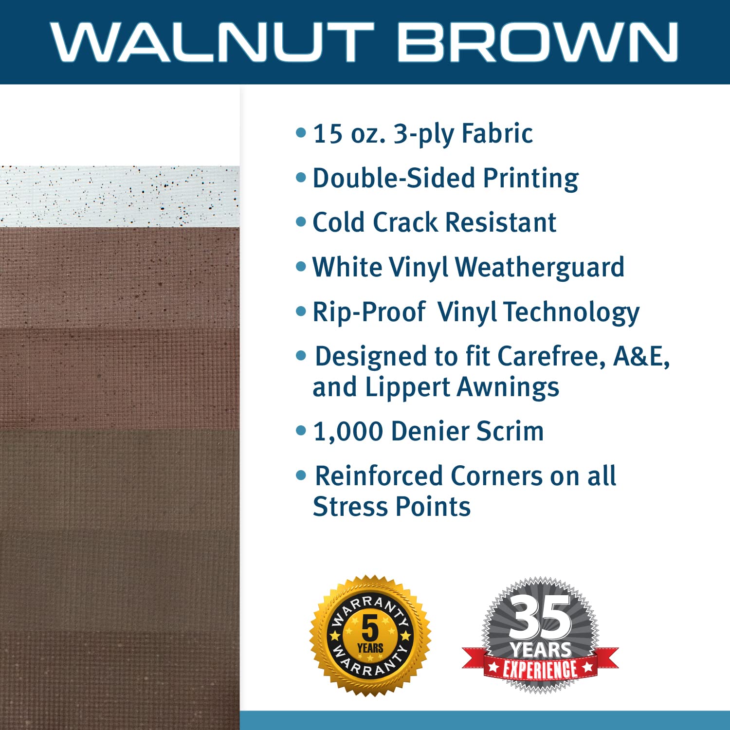 RV Awning Fabric Replacement - Premium Grade Vinyl Made to Measure - 19 ft 6 in (Fabric Length 18'8) - Charcoal Fade