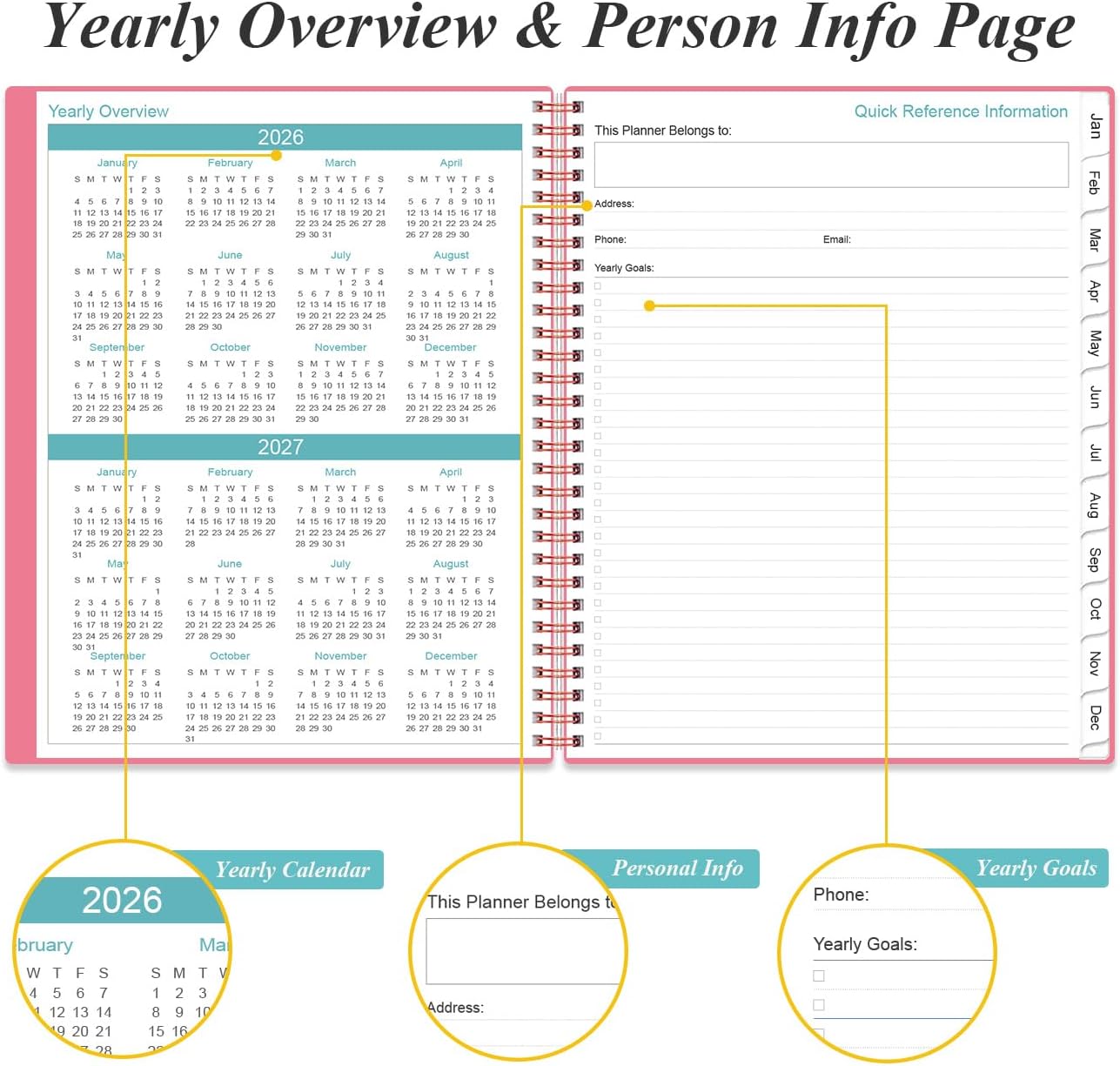 Daily Planner 2026 Full Page Per Day- 2026 Daily & Monthly Planner from January 2026 to December 2026, Day Planner 2026 with 12 Months Tabs, 8.5" x 11", Pink