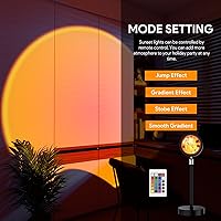 Vista 5 de Lámpara de proyección de puesta de sol con control remoto, luz nocturna multicolor de rotación de 360°, luces de arco iris, 4 modos de ajuste