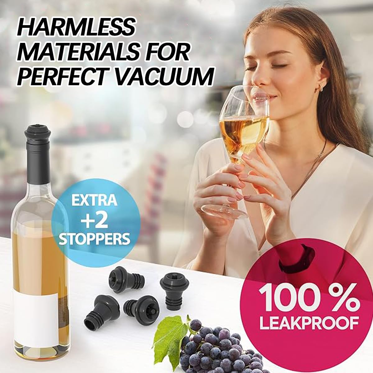Pompe à Vin Tefson Living - Avec 6 Bouchons Réutilisables, Conserve Le Vin 15 Jours, Sous Vide