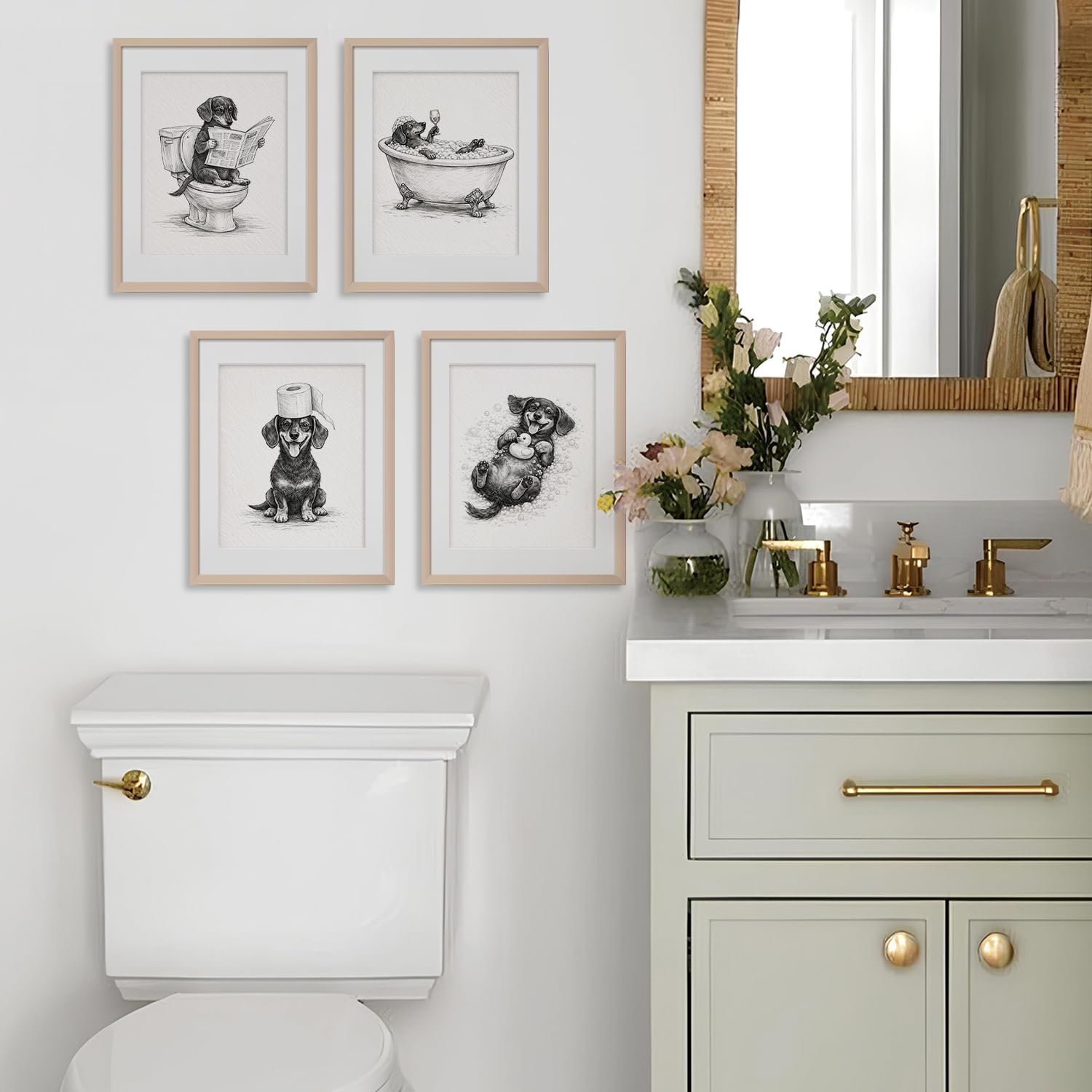 SkyCozy Dachshund Bathroom Decor, Funny Dog Bathroom Wall Art Posters image 2