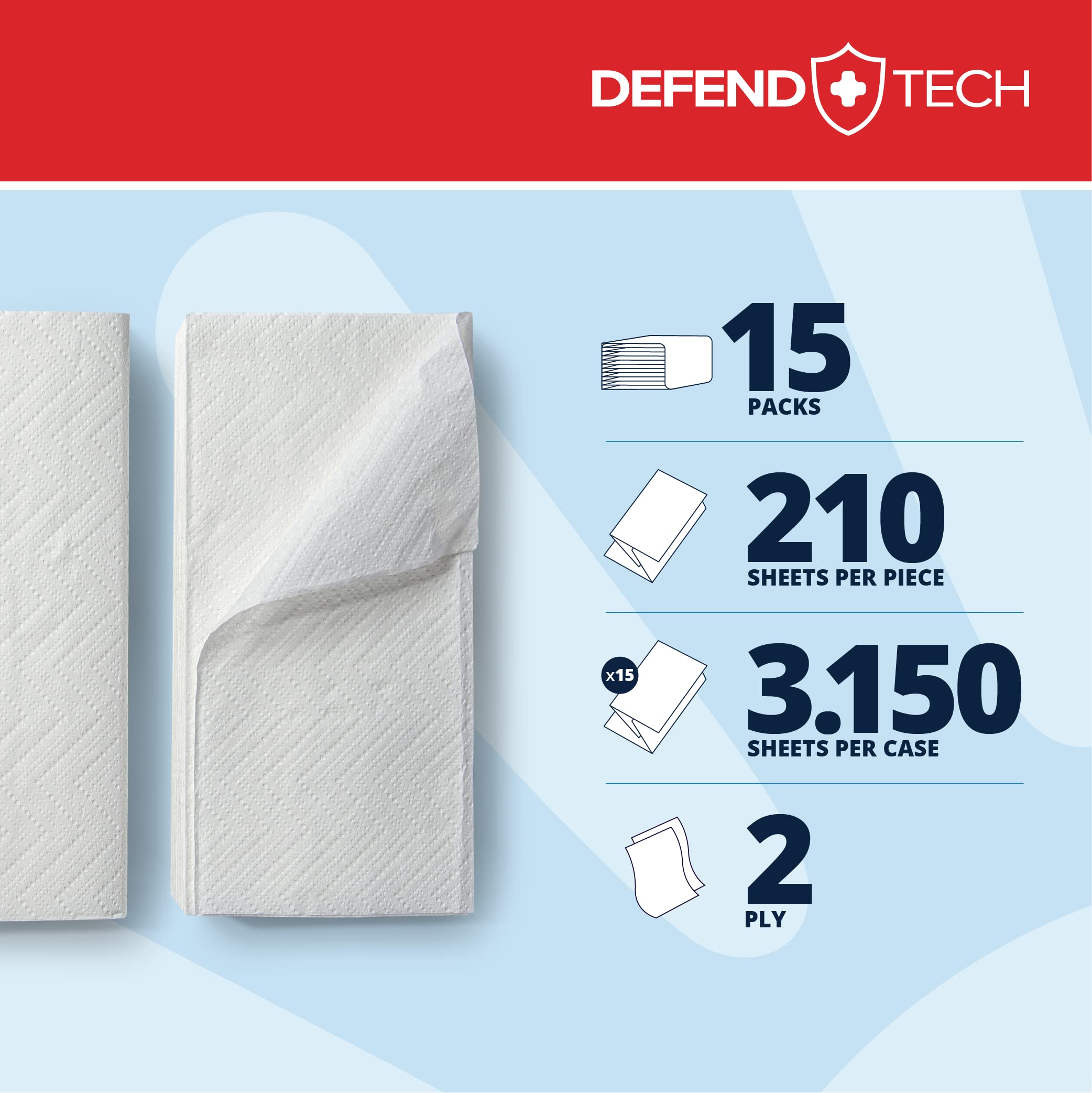 PAPERNET, Toalla plegada V 417820, toallas de papel de 2 capas con fórmula antibacteriana, compatible con dispensador antibacteriano C/V 417204, 416143, 15 paquetes para 210 hojas de 21 x 22 cm