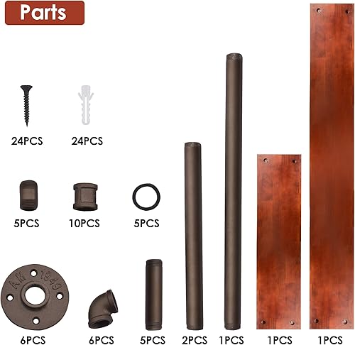 Miniatura 7 de ivinta Estantes flotantes de 2 niveles, estante de tubería industrial montado en la pared, estante de madera maciza para cocina, oficina, estante de