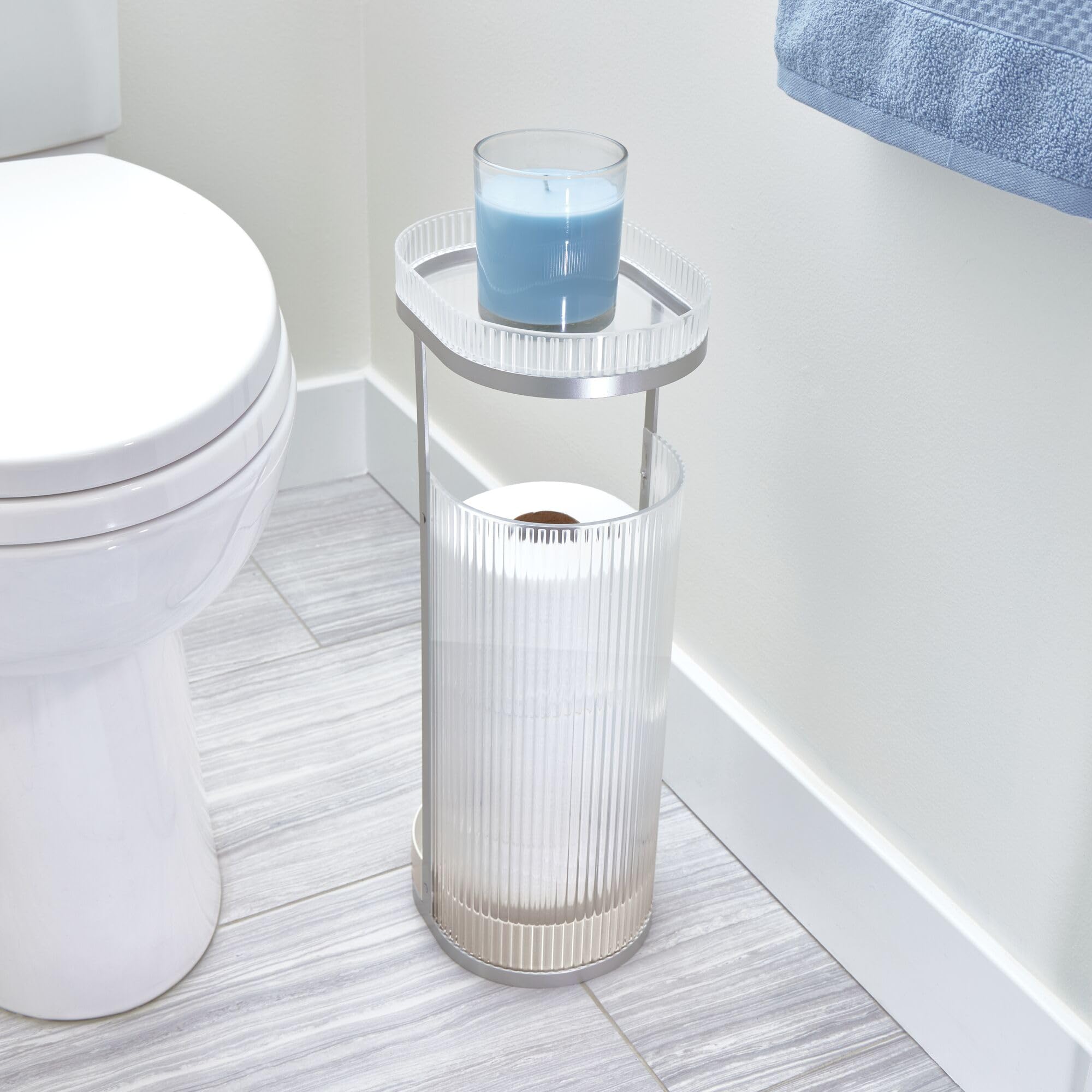 iDesign - Portarotolo con vassoio - Elemental Fusion - Trasparente/Grigio satinato