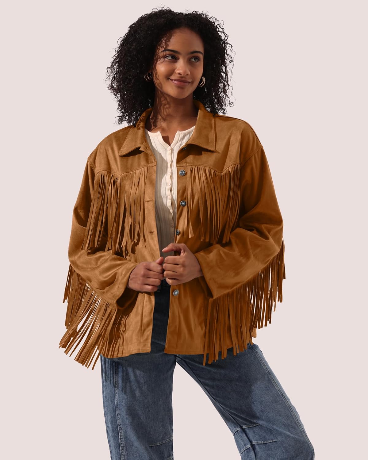 Locachy Women's Faux Suede Fringe Jacket Vintage Western Cowgirl Tassel Jackets Country Concert Outfits - Image 3