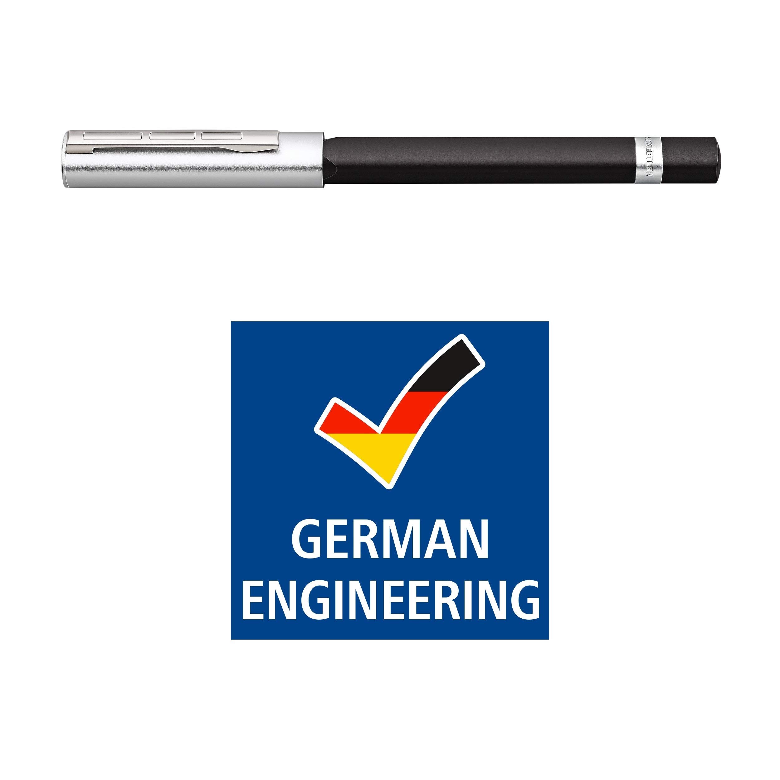 STAEDTLER 476TRX9 B ST Füller Trx (ergonomische Dreikantform, matte samtweiche Aluminium-Oberfläche, Aufsteckkappe, Standard Tintenpatrone, hochwertige Edelstahlfeder, Farbe: schwarz, Strichstärke B) | Eloxierter Aluminiumschaft, Edelstahlfeder, Patronen-