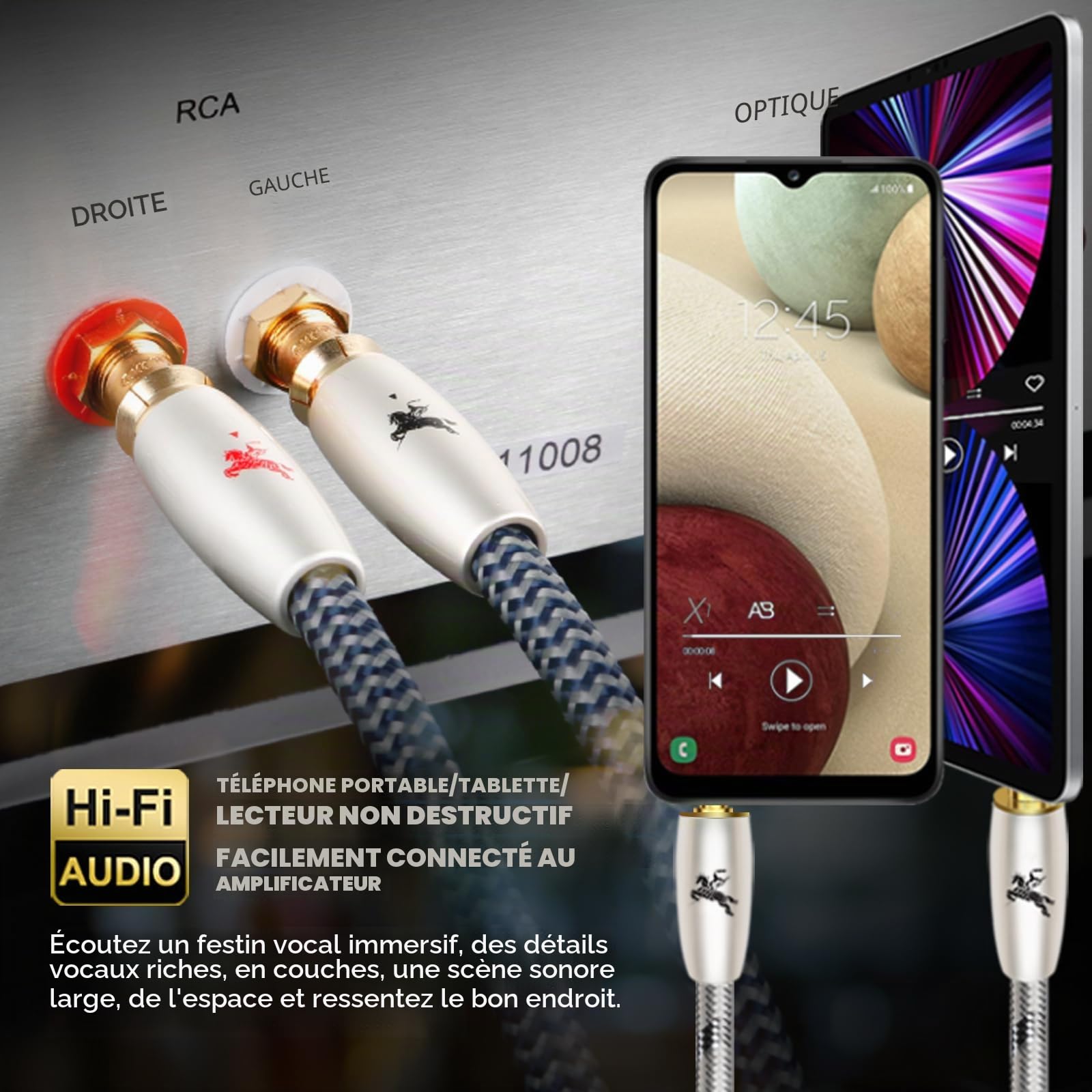 Impeto Cable RCA Jack 3.5 mm Câble Jack vers 2 RCA Mâle Adaptateur Audio Y HIFI haute de gamme qualité audiophile pour TV Smartphone DVD PC Home Cinéma Amplificateur Hi-Fi 5 m