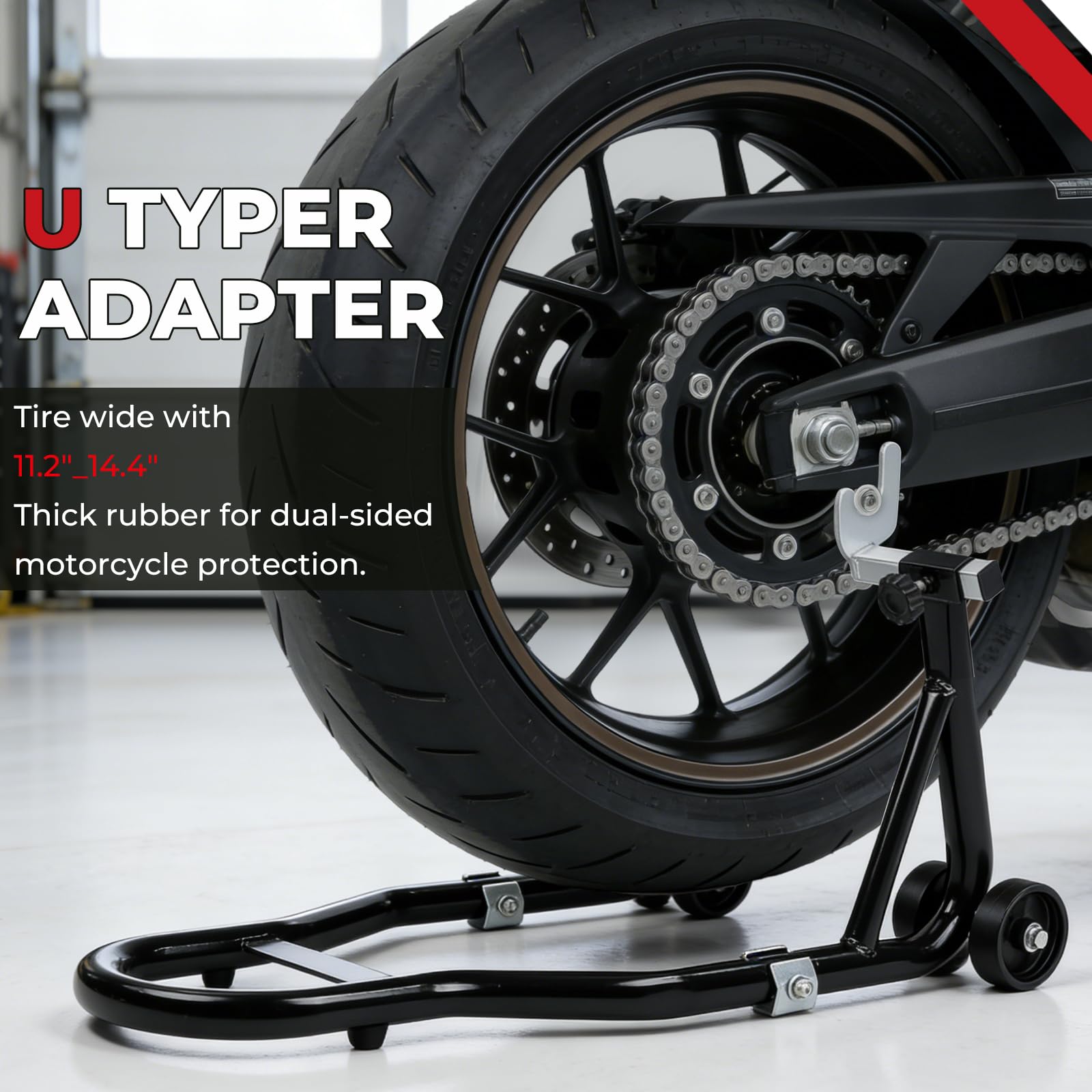 Motorcycle Rear Paddock Stand Adapter U-Shape Swingarm Spool Lift Attachment, Heavy Duty Rear Stand Hooks for Sport Bike Rear Wheel — view 6