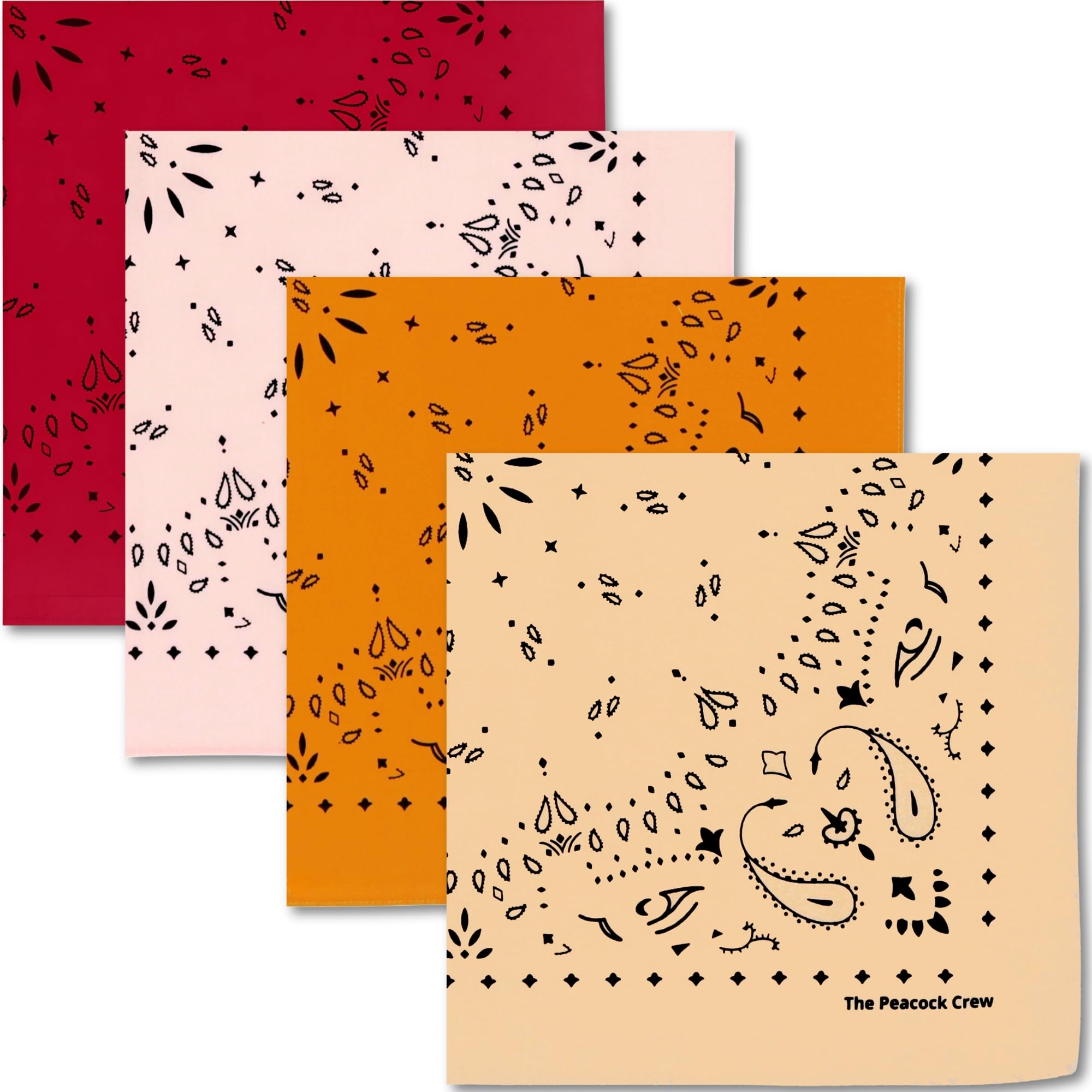 The Peacock Crew Premium Soft Cotton Bandanas Pack for Men and Women Paisley 22 x 22 inches