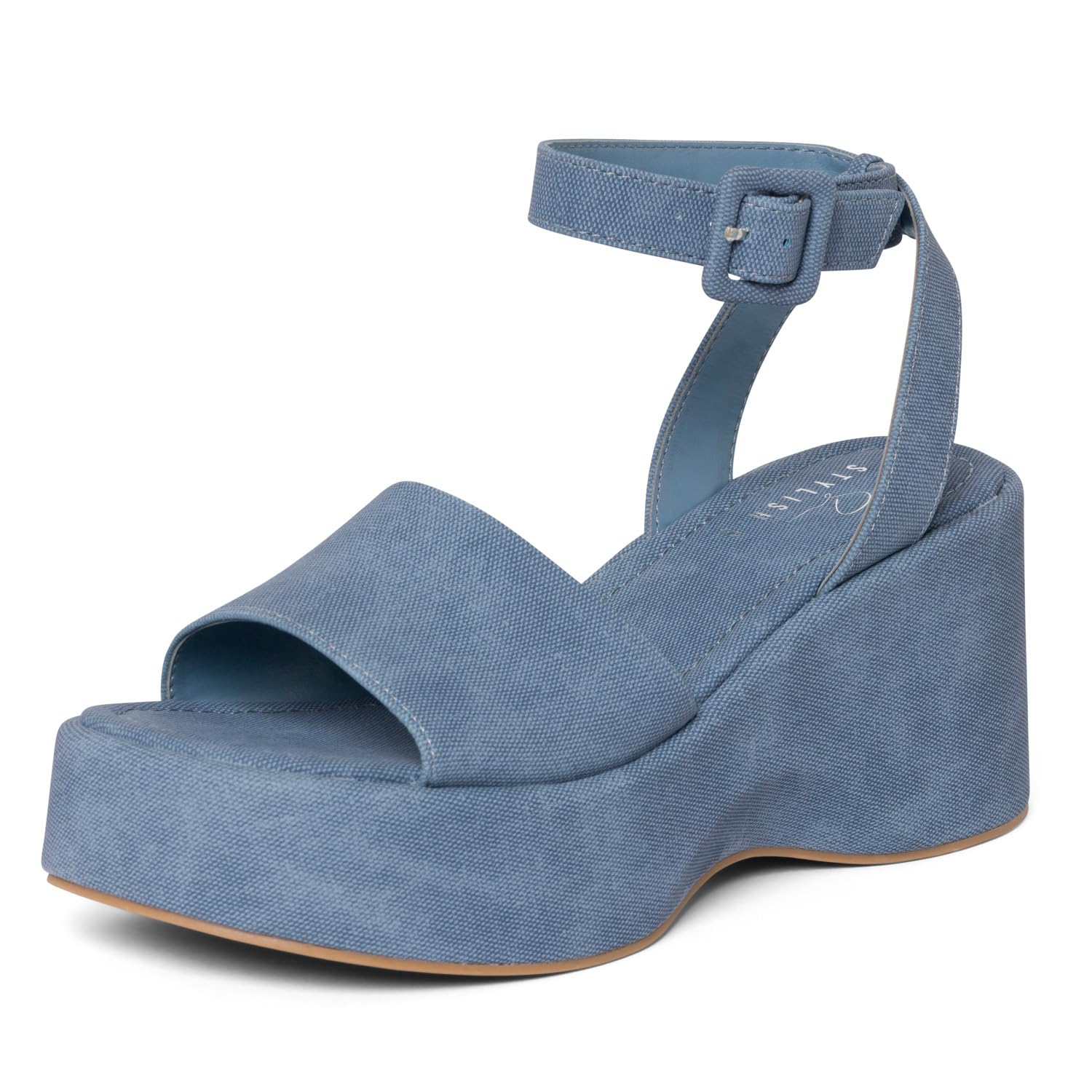 STYLISH S FOCA ~ Womens Platform Wedge Sandals Open Toe Ankle Strap Buckle High Platform Dress Sandals