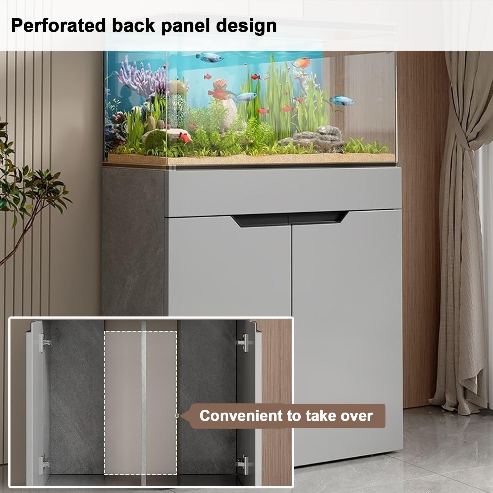 Meuble Pour Aquarium En Bois, Support Pour Reptiles, Étagère Avec Panneau Arrière Perforé Et Grand Espace De Rangement Pour Accessoires.(Gray,80cm/31in)
