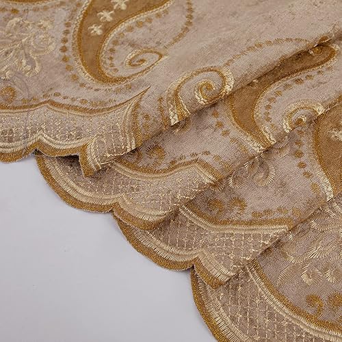 Miniatura 9 de ELKCA Cortinas europeas de felpilla con patrón bordado, para sala de estar, dormitorio, cortinas de café con ojales en la parte superior (52