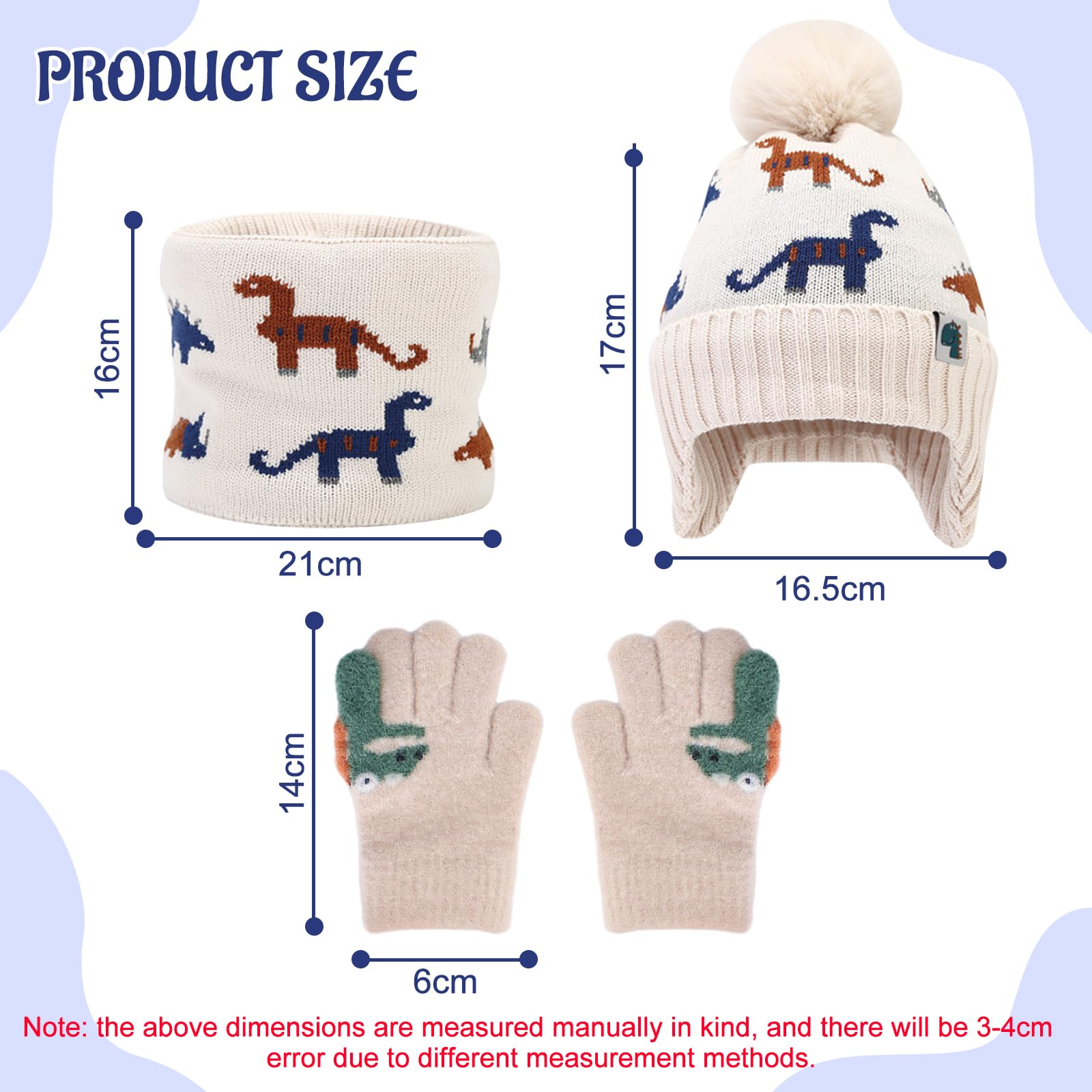 3 Piezas Conjunto De Punto Sombrero Bufanda Guantes, Gorro De Punto TéRmico Con Forro Polar Grueso, Caliente Bufanda Guantes Gorro De Invierno Set, Regalo Para Unisex 2-8 AñOs