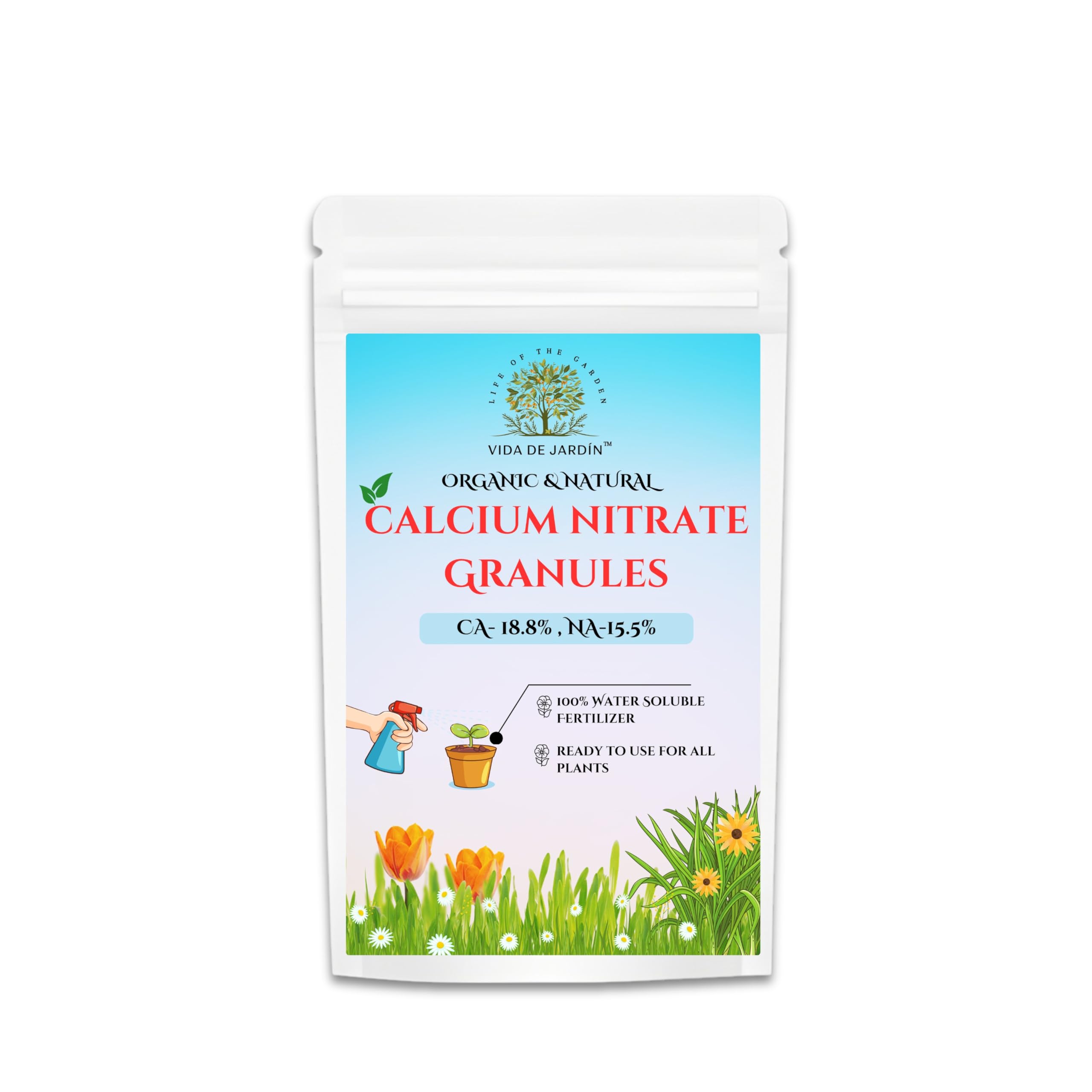 Organic & Natural Calcium Nitrate Granules, 18.8% Ca, 15.5% N, 100% Water Soluble Fertilizer for All Plants | 900 Grams