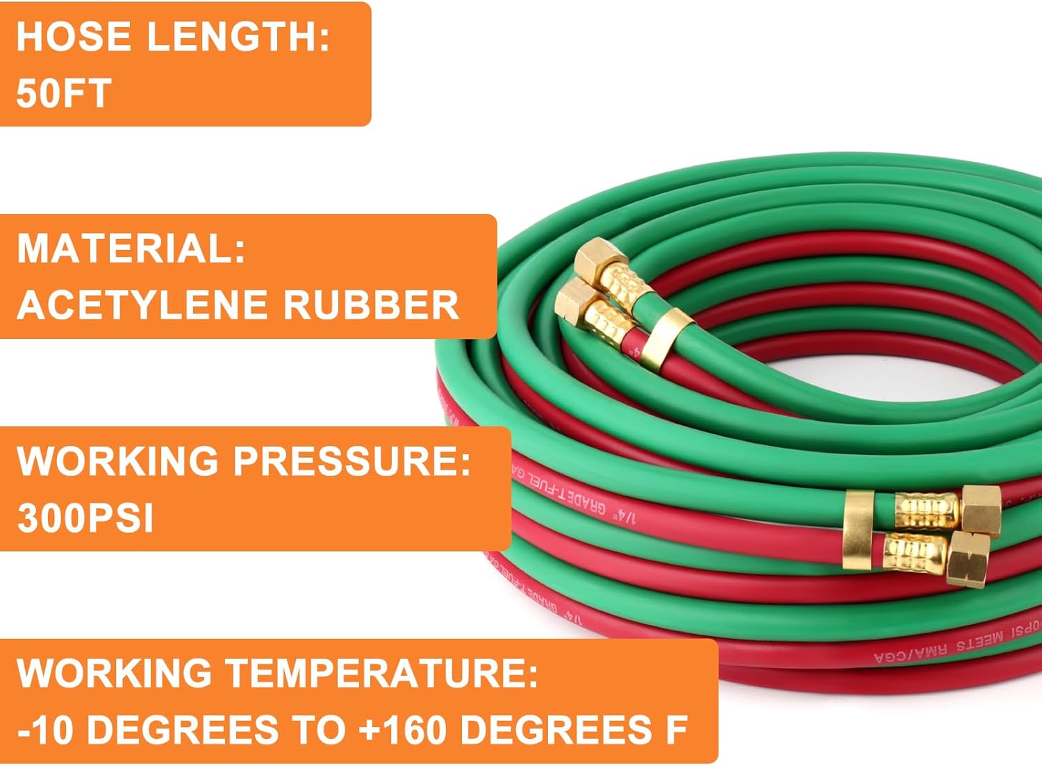 GASHER 1/4" x 50FT Oxygen Acetylene Twin Hose 9/16" 18-B fittings Welding Cutting Torch Grade T