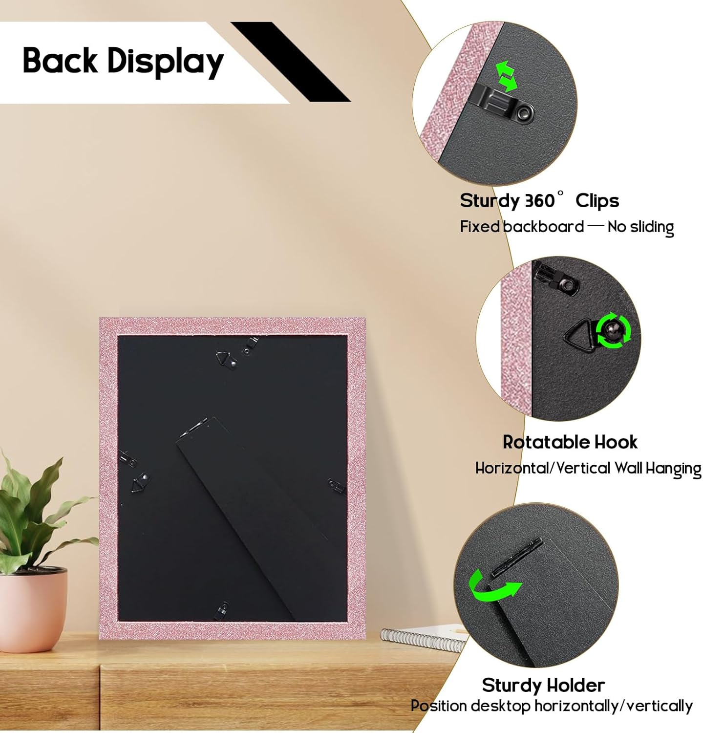 8x10 Pink Glitter Picture Frame Set of 3, Decorative Sparkling Photo Frame with 5x7/4x6 Mat for Tabletop or Wall Display, Poster Frame with Solid Wood and Real Glass, Scandinavian Style Home Decor