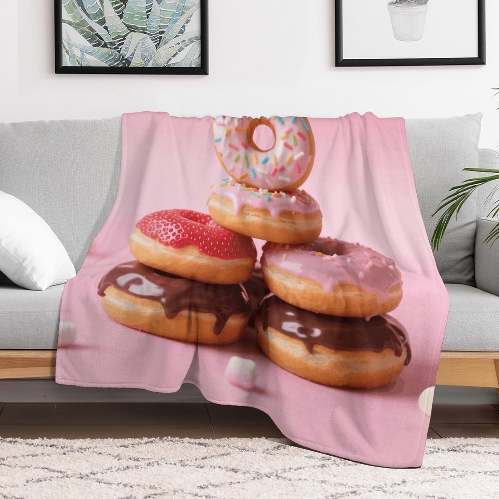 Custom Donuts Blanket Lightweight Flannel Fleece Throw for Couch Sofa Bed Luxury Soft Cozy Plush Lap Bedtime Blanket for All Seasons Bedroom Home Decor Gifts 30x40