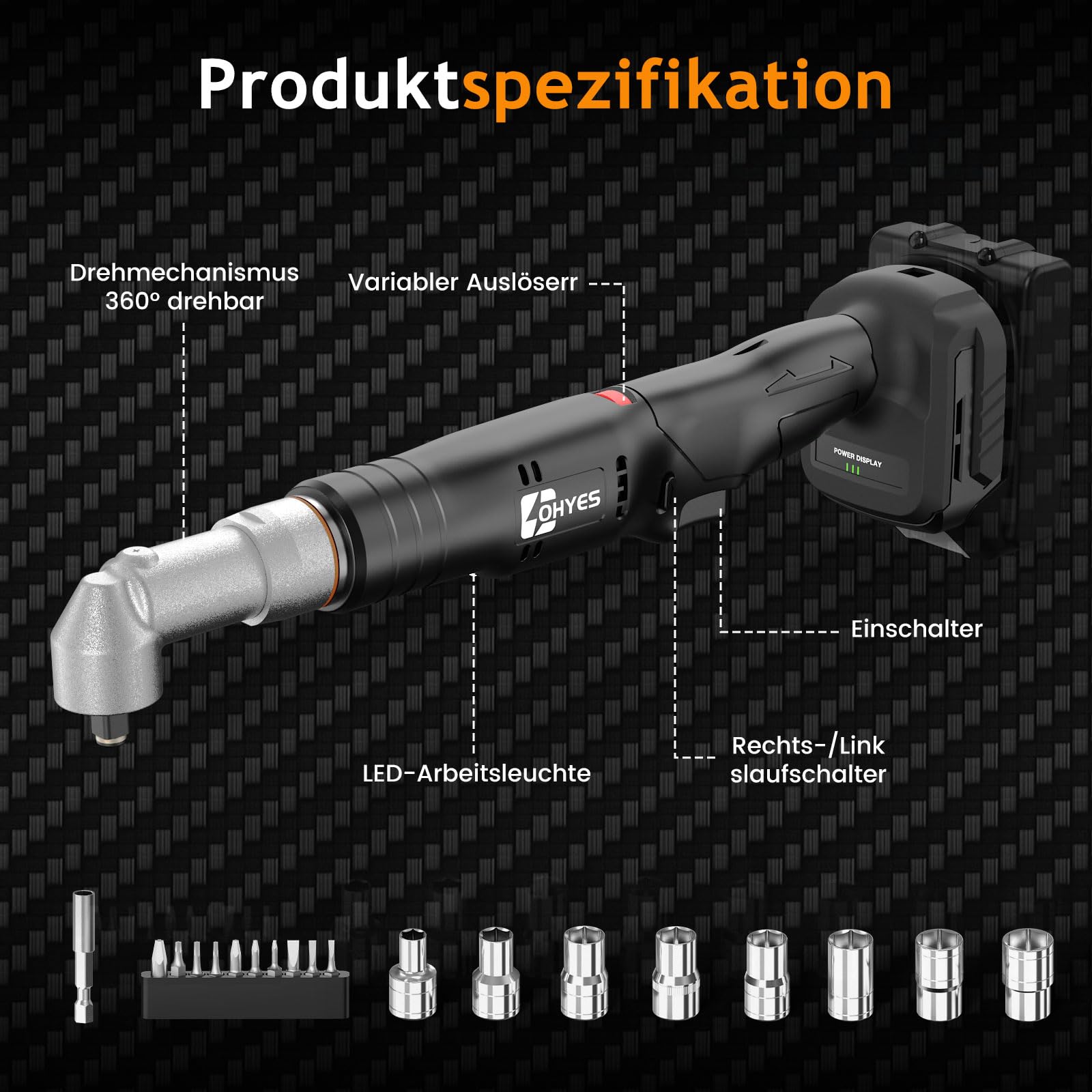 Akku-WinkelKombischrauber für Makita 18V – Mit 1/2" Stecknuss- & 1/4" Bit-Antrieb 6 Geschwindigkeiten 360° schwenkbarer Kopf – für Auto, Handwerk & Heimwerken (ohne Akku)