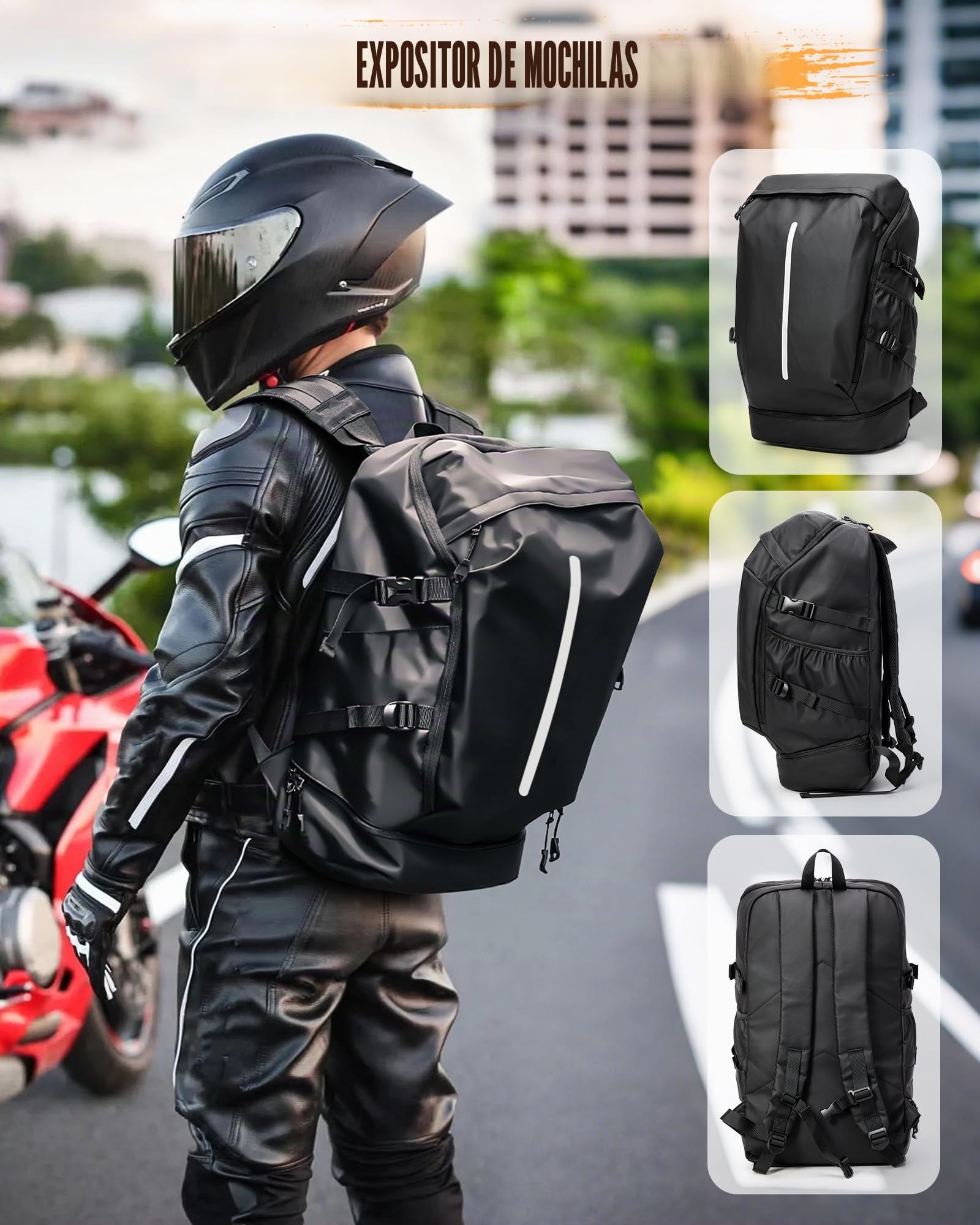Mochilas para Motocicleta Impermeables Mochila con Casco para Hombre Mujer Grande Moto Mochilas Mochilas de Viaje con Compartimento para Zapatos Ligero Mochila de Motocicleta para Hombre