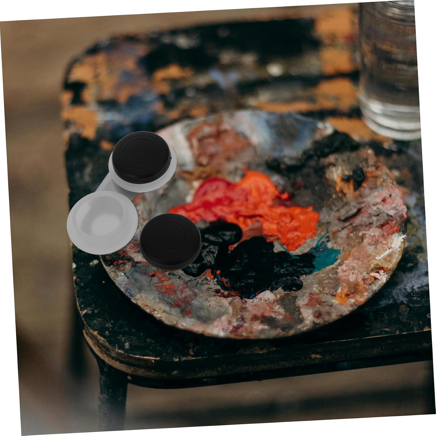 Double Port Oil Pot Oil Palette Cups Pigment Mixing Pots Painting Supply Paint Pallete Oil Paint Supplies Oil Painting Platte Palette Cup with Lid Drawing Pigment Holders Plastic